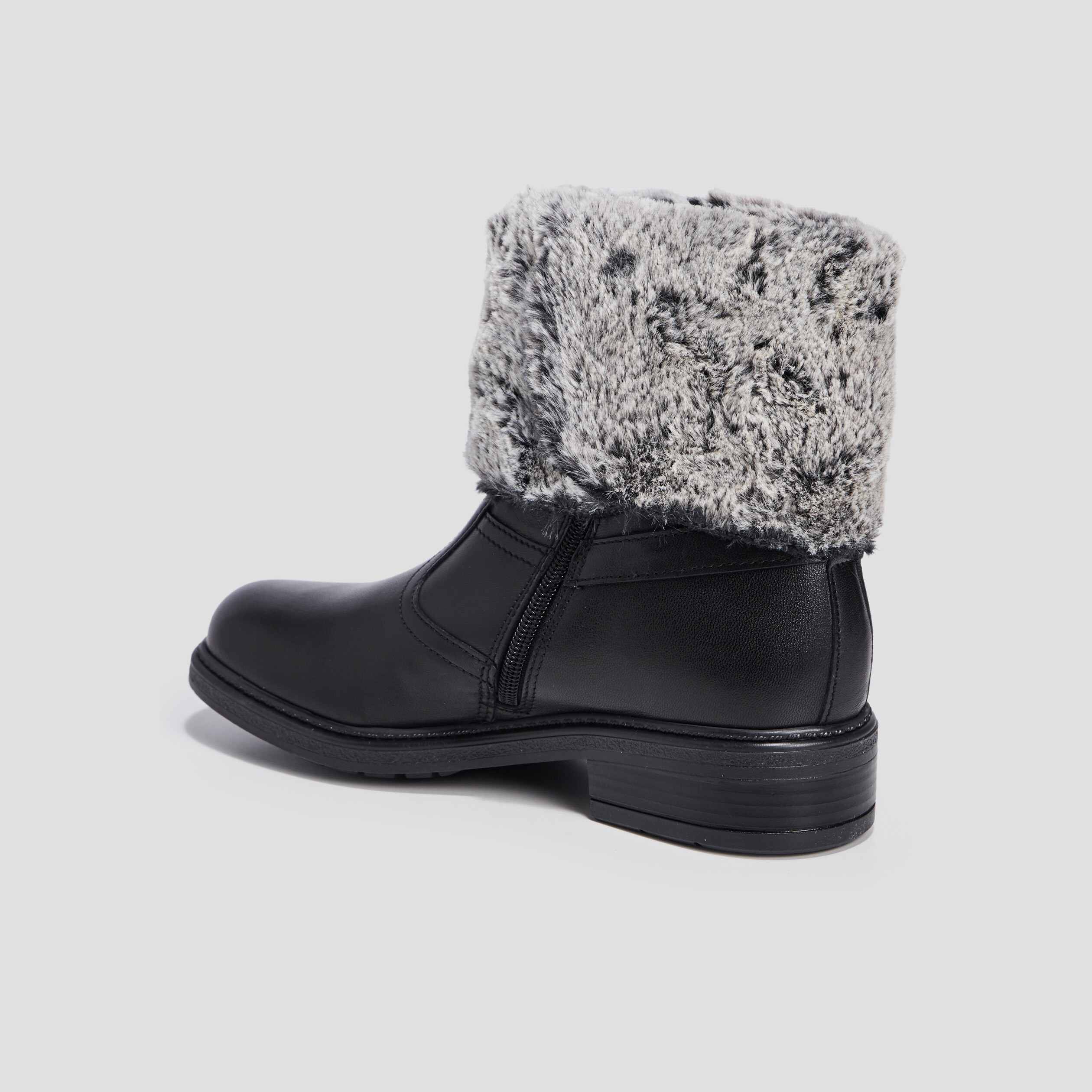 Bottines à fourrure en cuir noir fille | La Halle