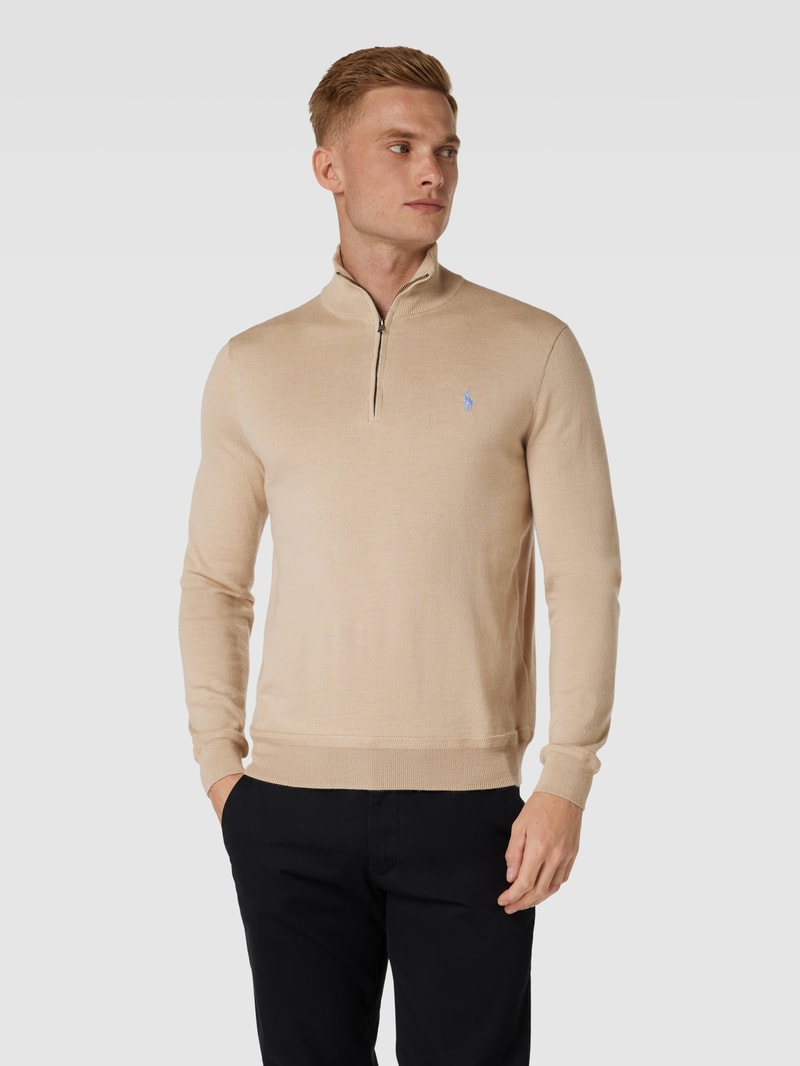 Strickpullover mit Logo-Stitching in beige