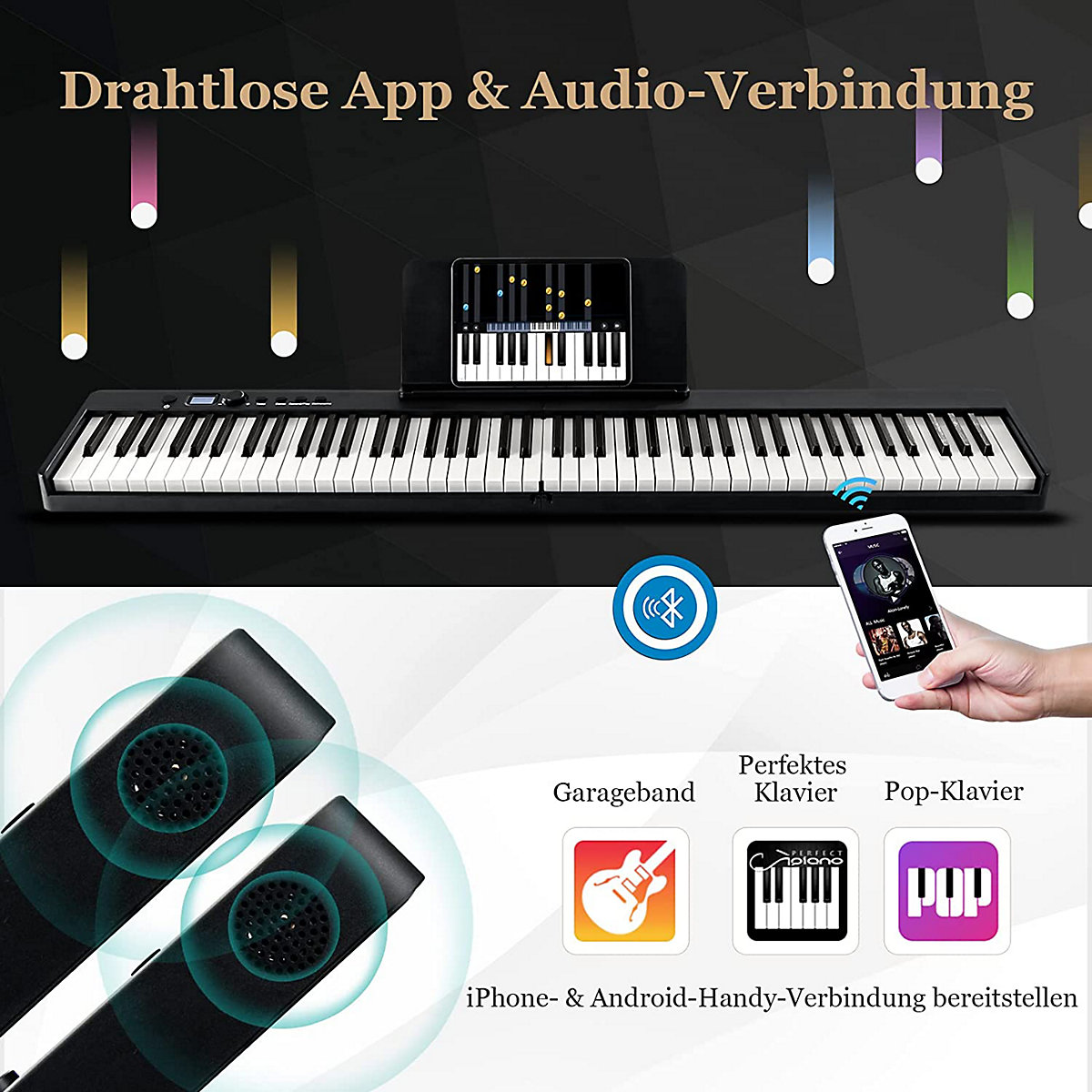 Keyboard 88 Tastatur klappbar mit 2 Stereolautsprechern