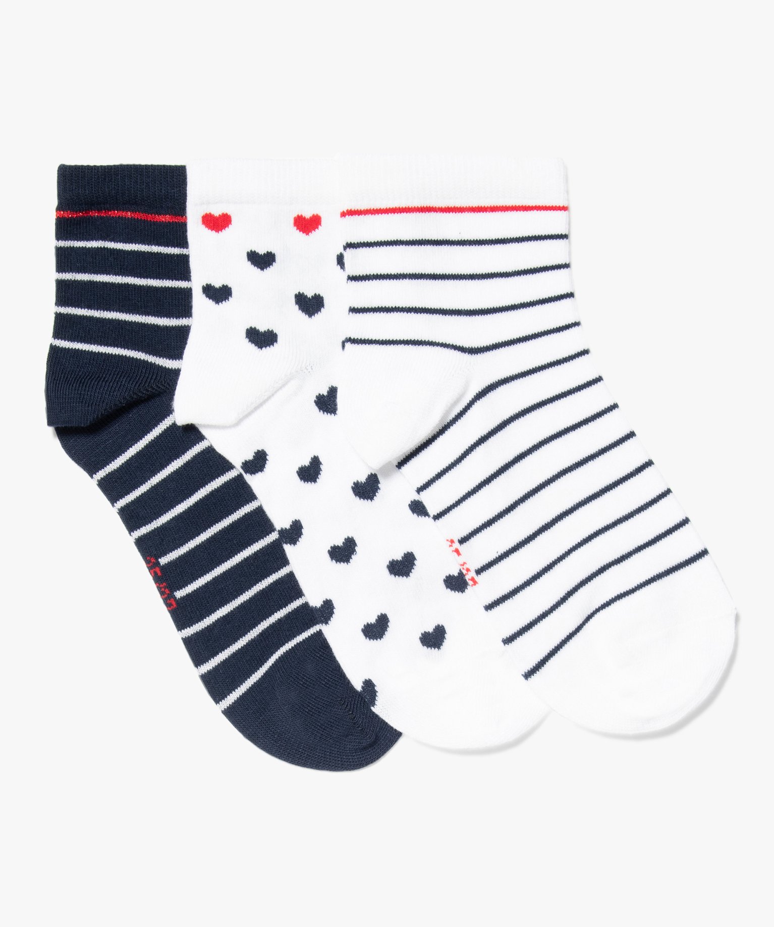 Socquettes femme à motifs (lot de 3) marine | GEMO