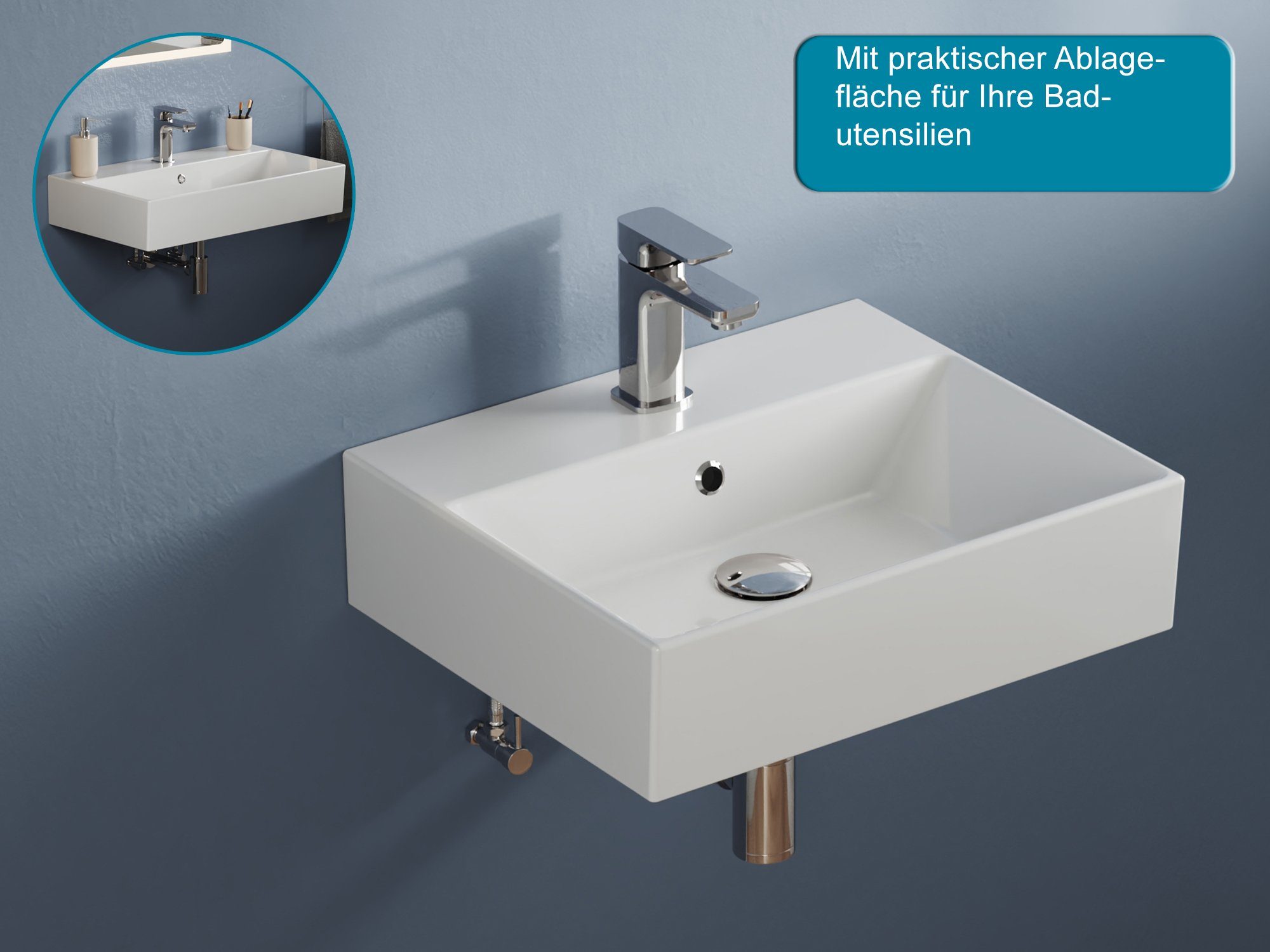 Aqua Bagno Aufsatzwaschbecken Aqua Bagno, Design Hängewaschbecken Waschbecken (Packung), Waschbecken mit extra dünnem Rand, ohne seitliche Ablagefläche.