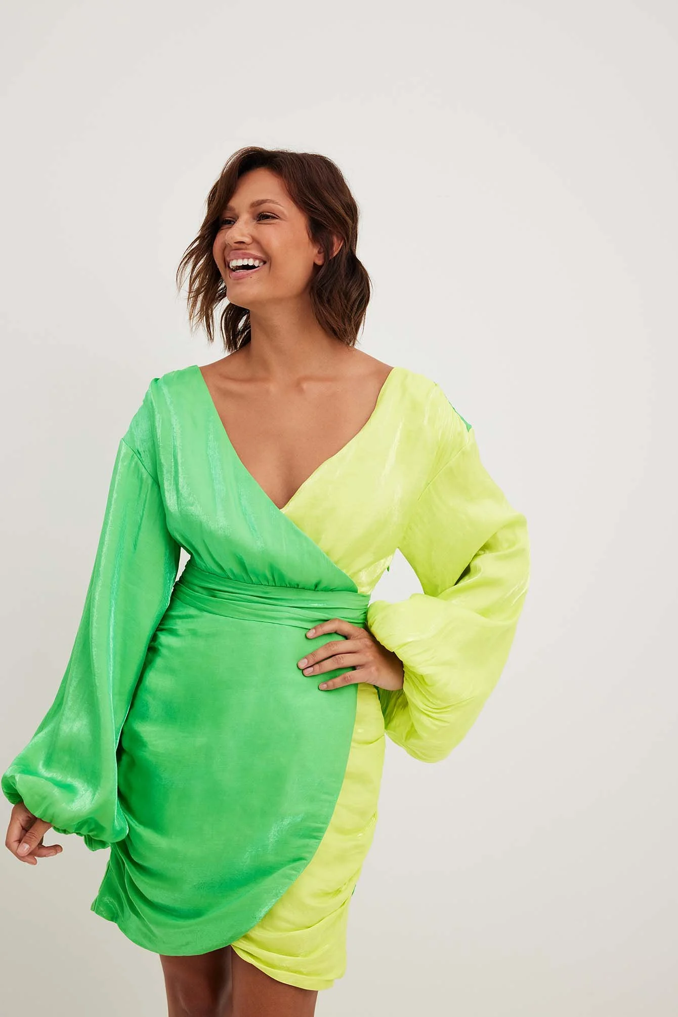 Long Sleeve Draped Mini Dress