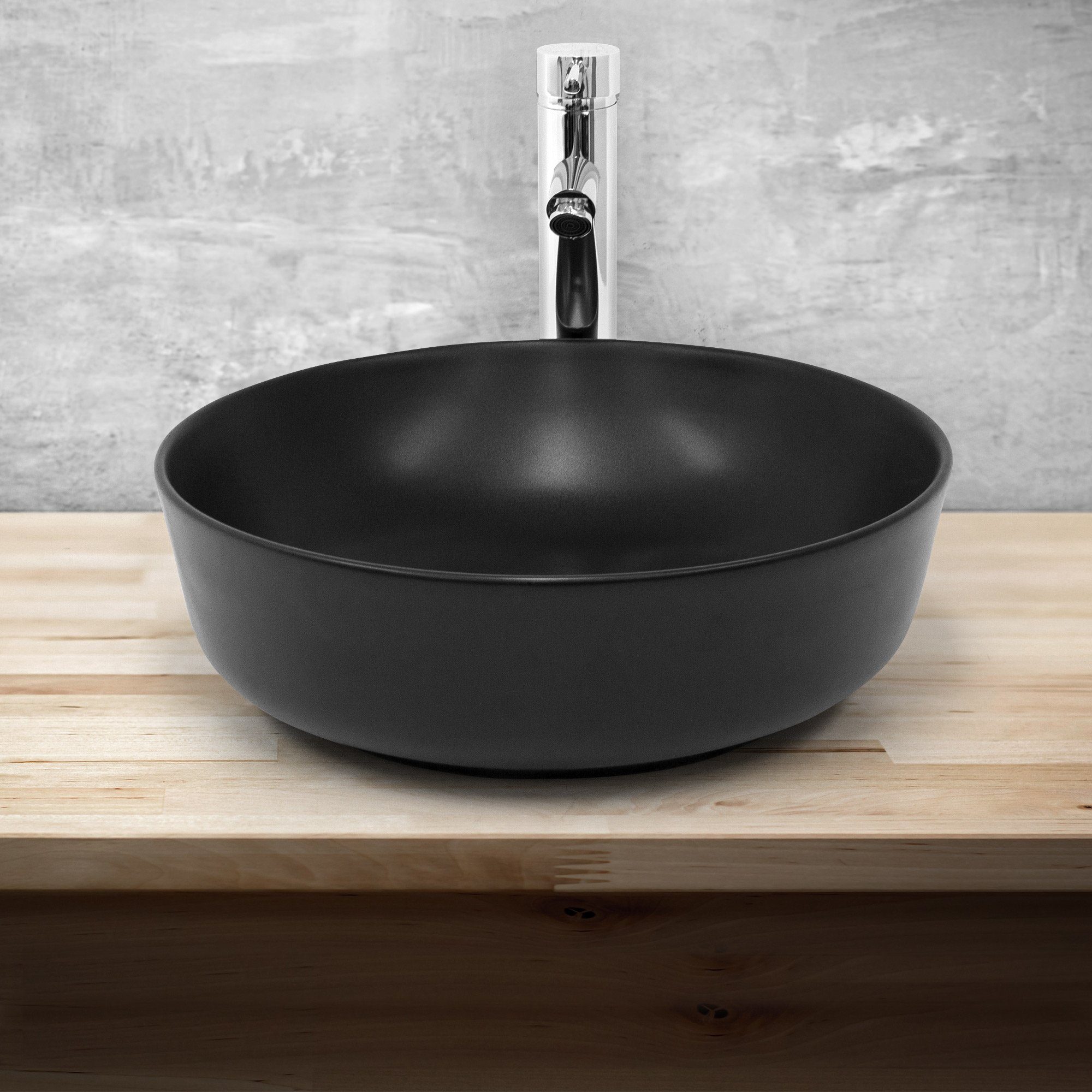 ML-DESIGN Waschbecken Aufsatzwaschbecken Waschtisch Waschschale Waschplatz Handwaschbecken, Keramik Schwarz matt Ø415x135mm Runde Modern