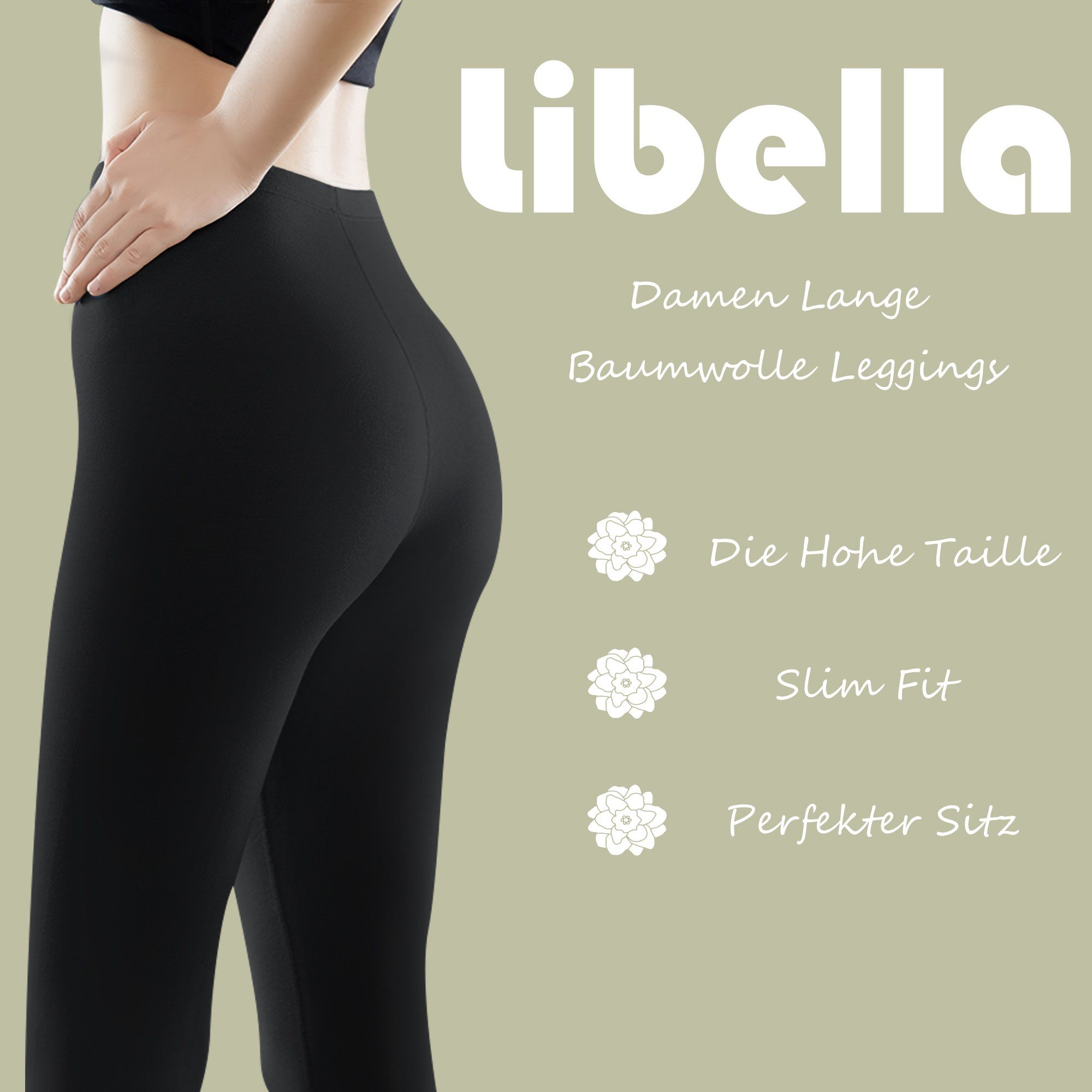Libella Leggings 4108-3er (3er-Pack, 3er-Pack) Hohe Taille Slim Fit Fitnesshose aus Baumwolle