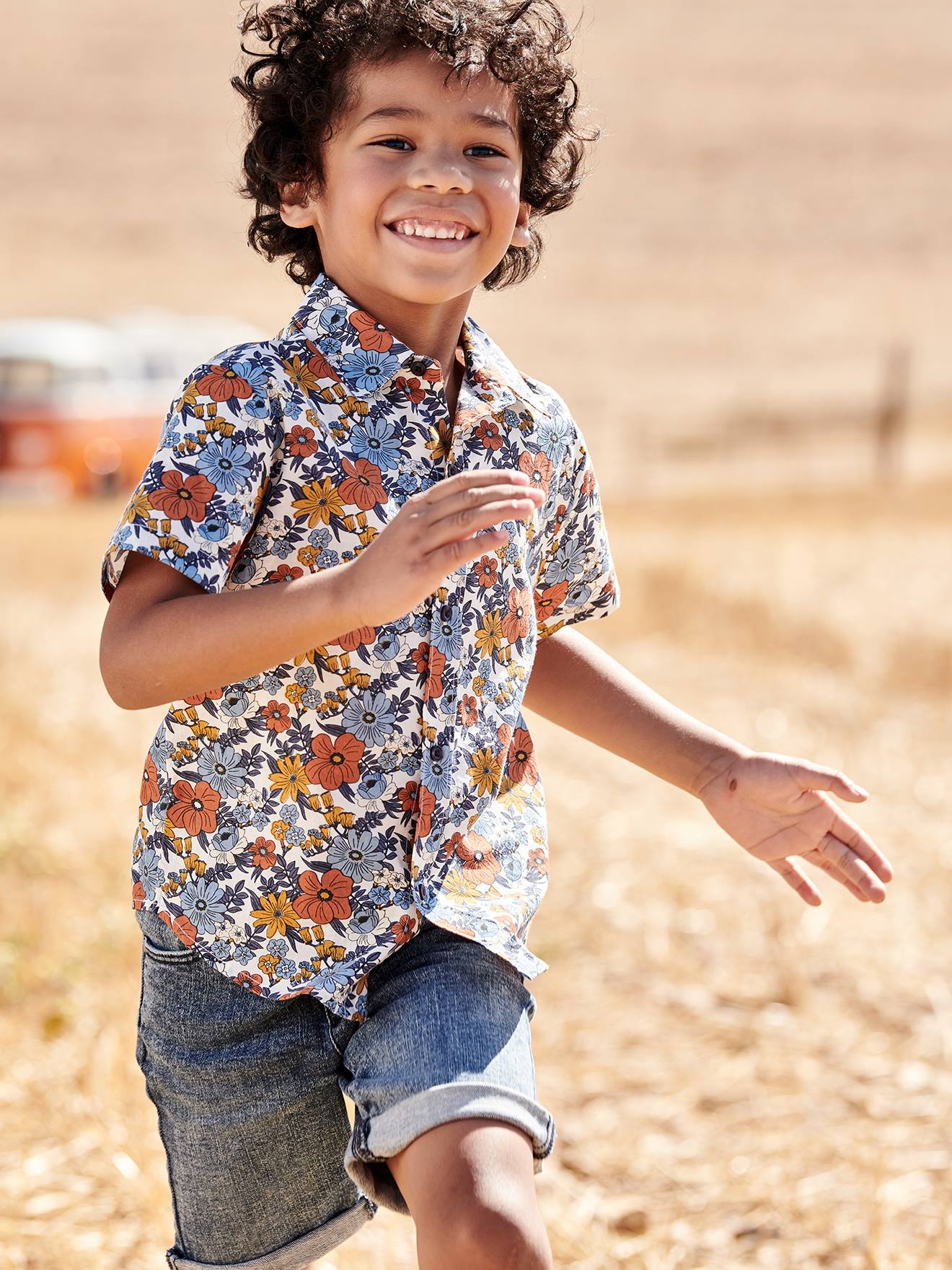 Chemise à fleurs garçon manches courtes écru