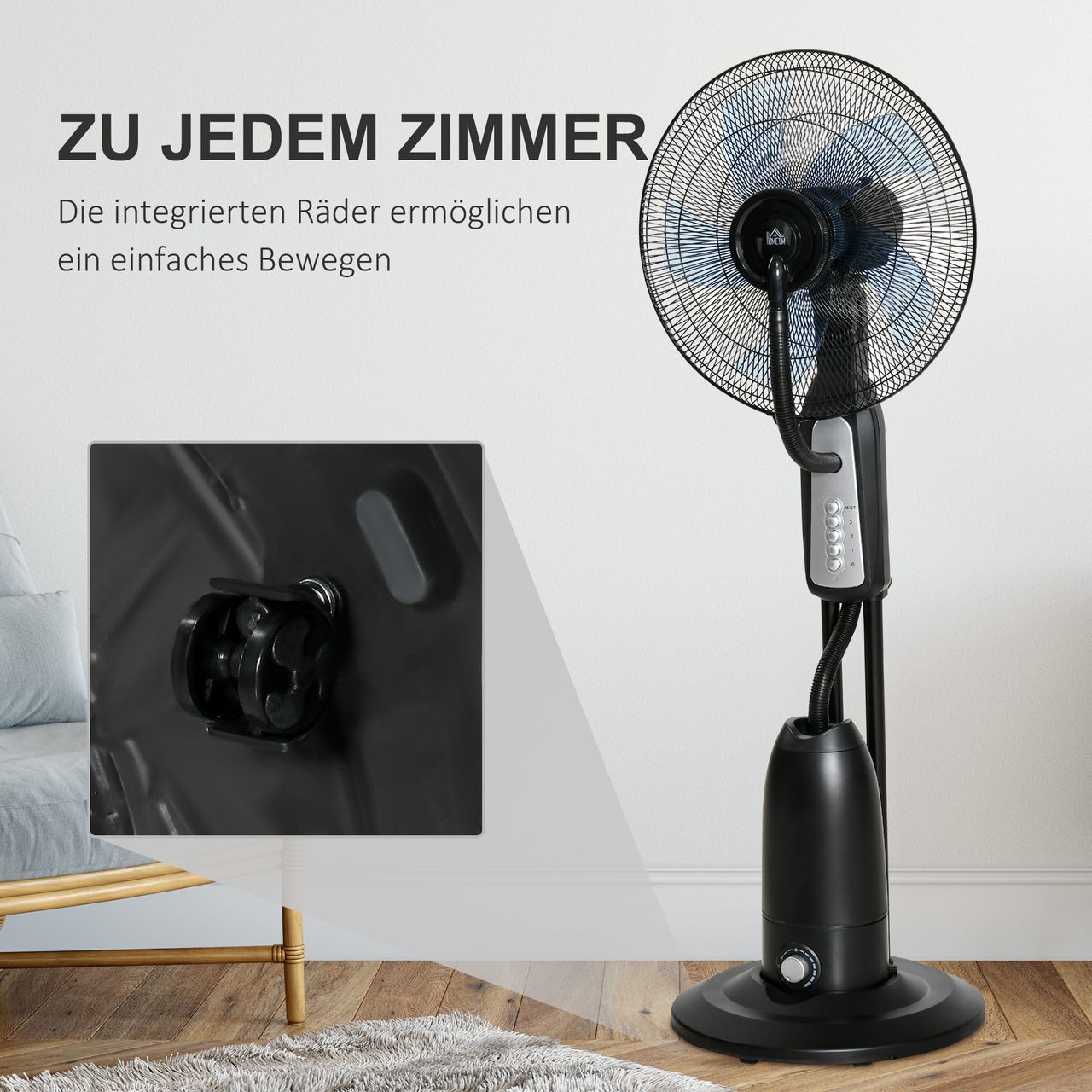 HOMCOM Standventilator mit 2,8 Liter Wasserzerstäuber Ventilator Nebelfunktion