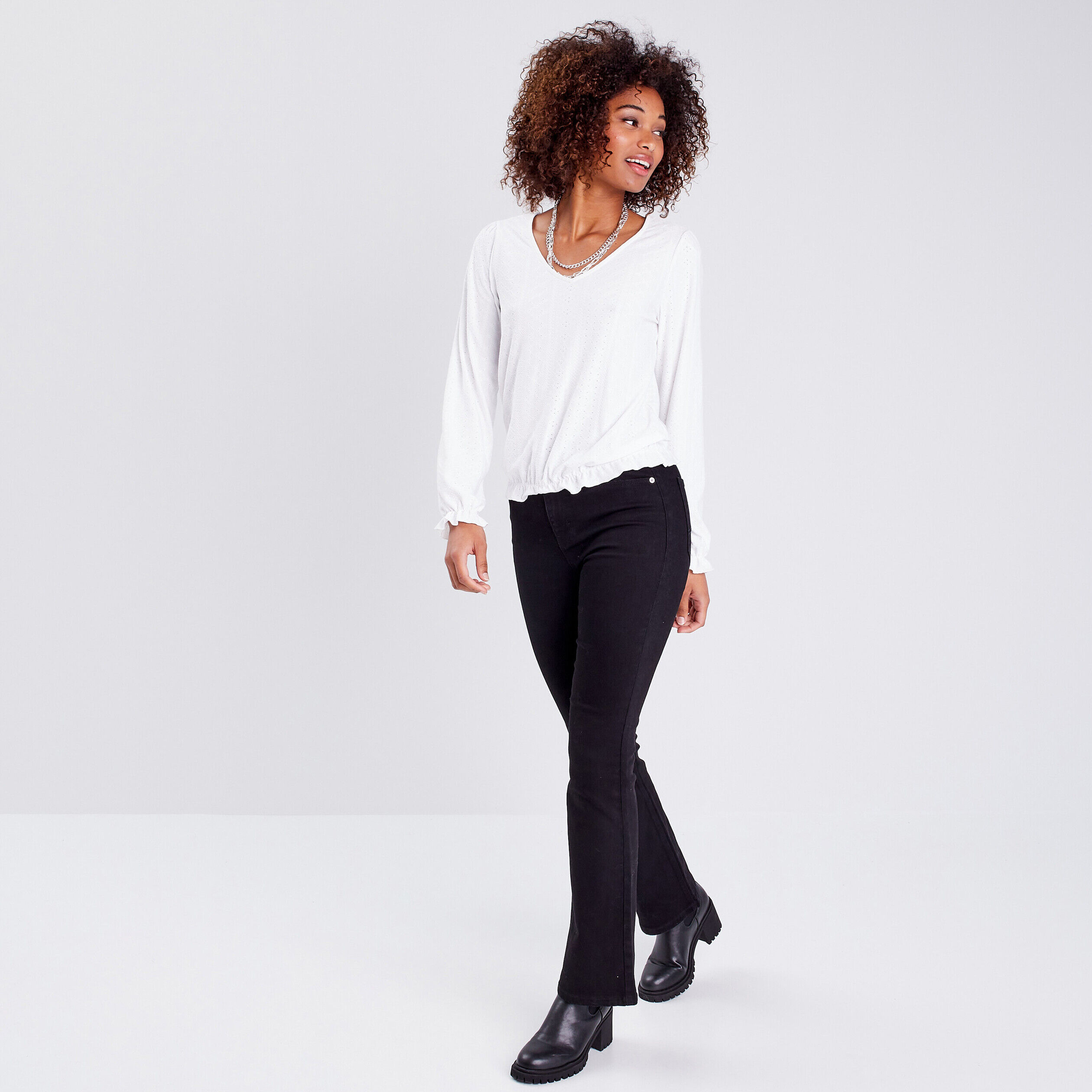 T-shirt manches longues ecru femme | Cache Cache
