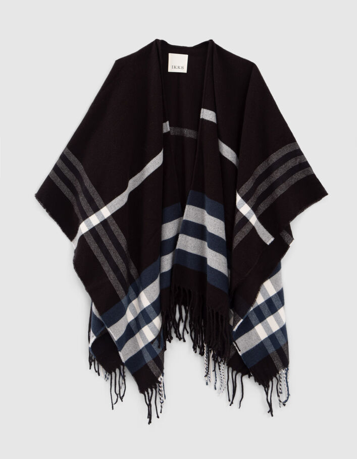 Poncho noir à motif carreaux Femme