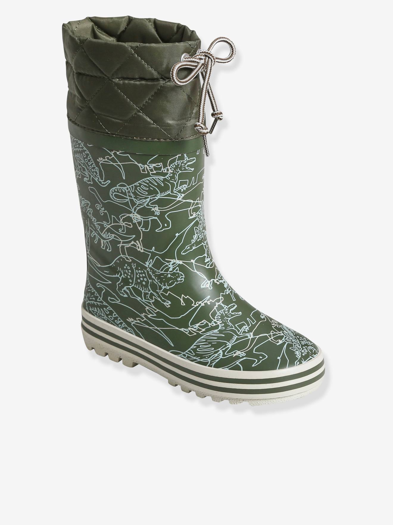Bottes de pluie imprimées garçon col matelassé kaki imprimé