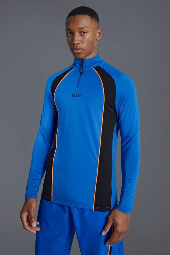 Man Active Colorblock Trainingsoberteil mit 1/4 Reißverschluss
