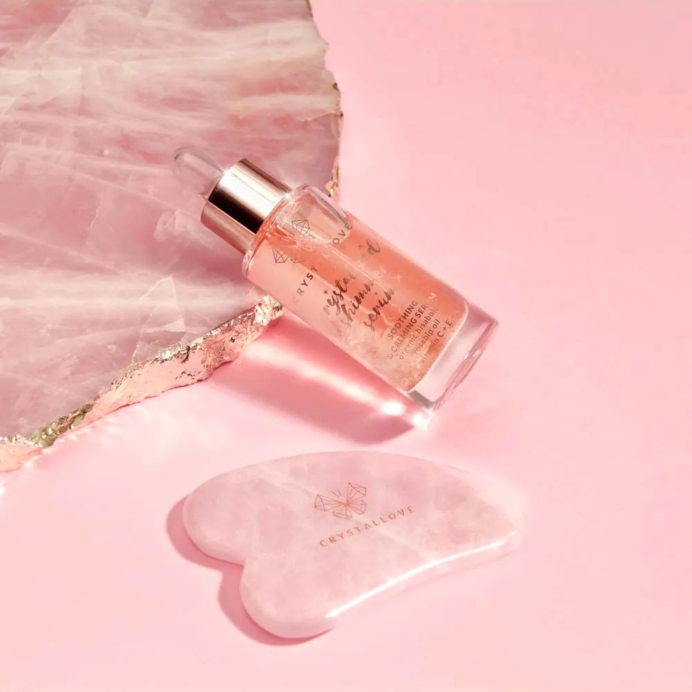 Crystallove serum za lice od ružičastog kvarca + ploča za masažu Gua Sha