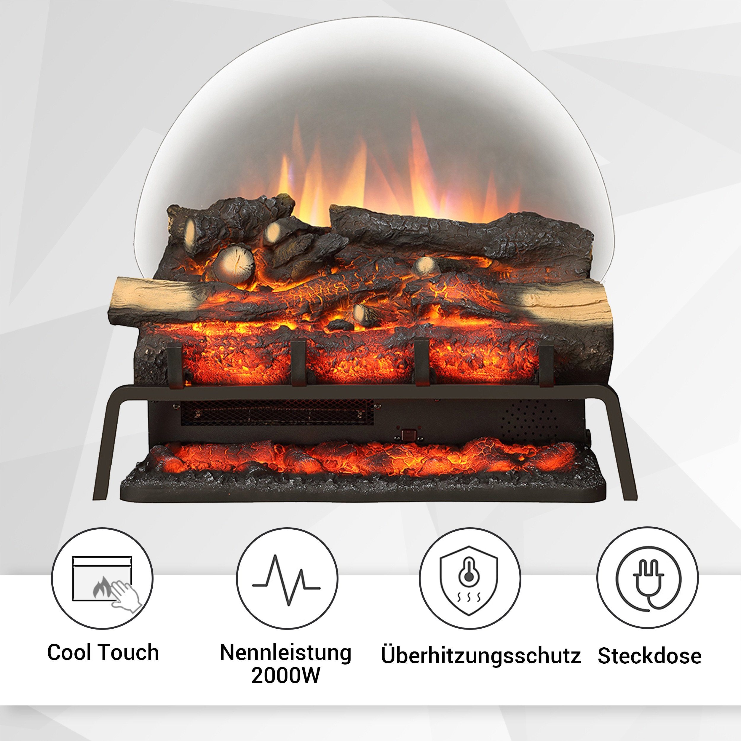 Balderia Elektrokamin Lily, Kamineinsatz mit Heizung 1500W, 3D-Flammeneffekt, LED-Beleuchtung, Fernbedienung, Kanister-Sound