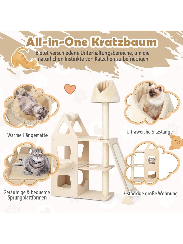 COSTWAY Kratzbaum mit Korb in Beige günstig kaufen 42 cm