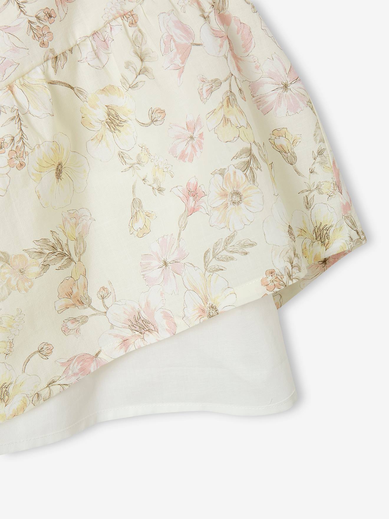 Robe de cérémonie volantée motifs fleurs fille écru