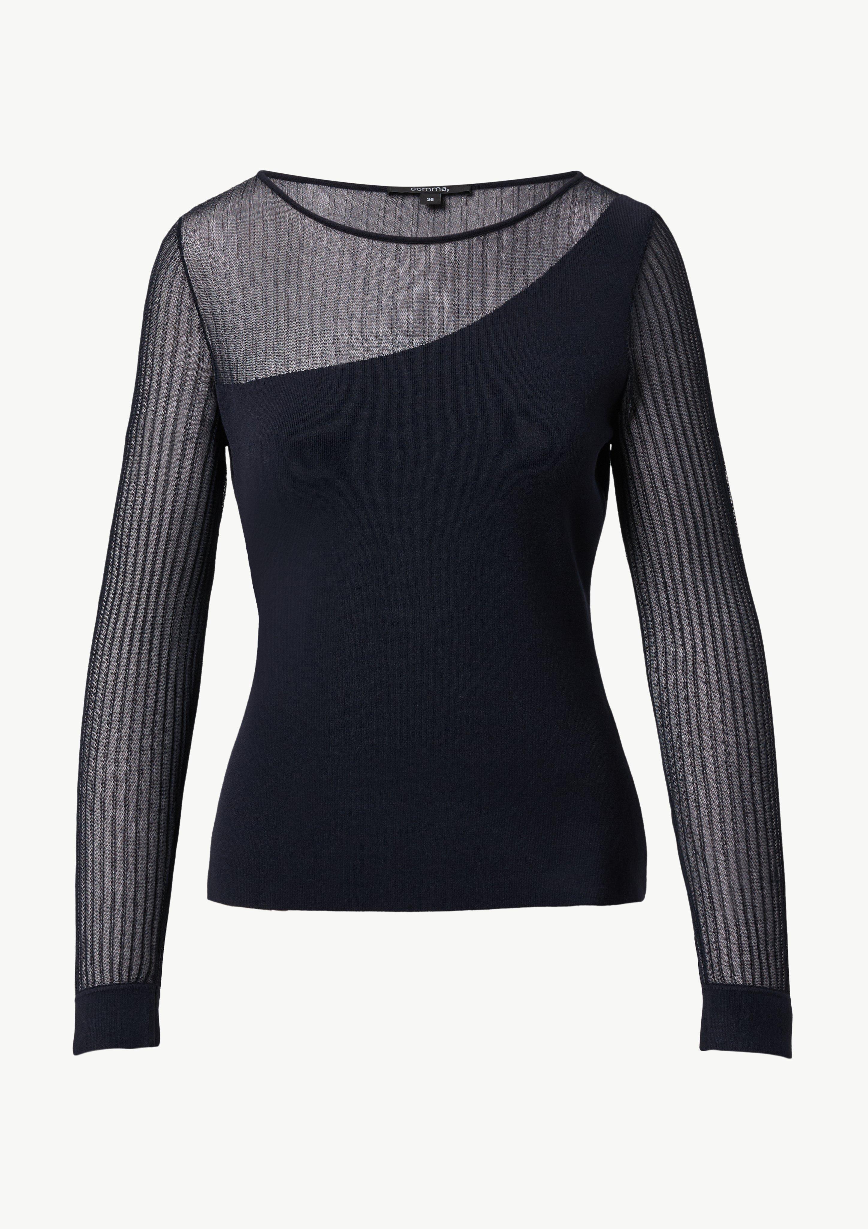 Feinstrickpullover mit Transparenz-Effekt - navy