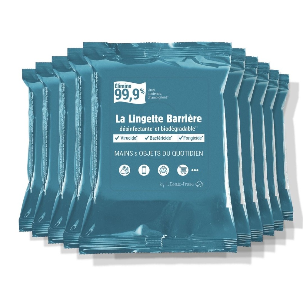 carlo & carla La Lingette Barrière : paquet de 12 lingettes désinfectantes virucides (fab. FR) Lingettes désinfectantes pour les mainset objets/surfaces (smartphones,…)