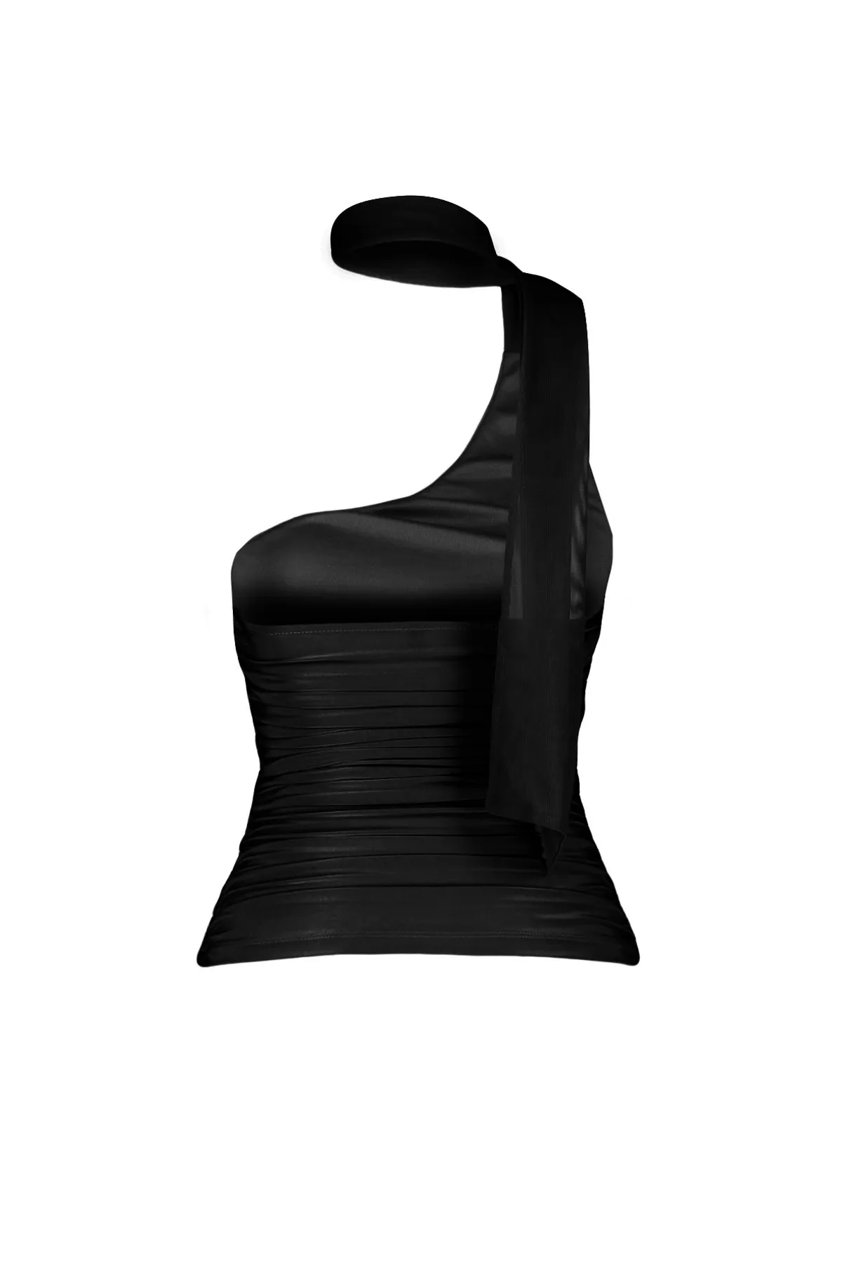 Trendyol Collection  Schwarze Neckholder-Strickbluse mit gerafftem, gefüttertem Tüll TWOSS24BZ00202