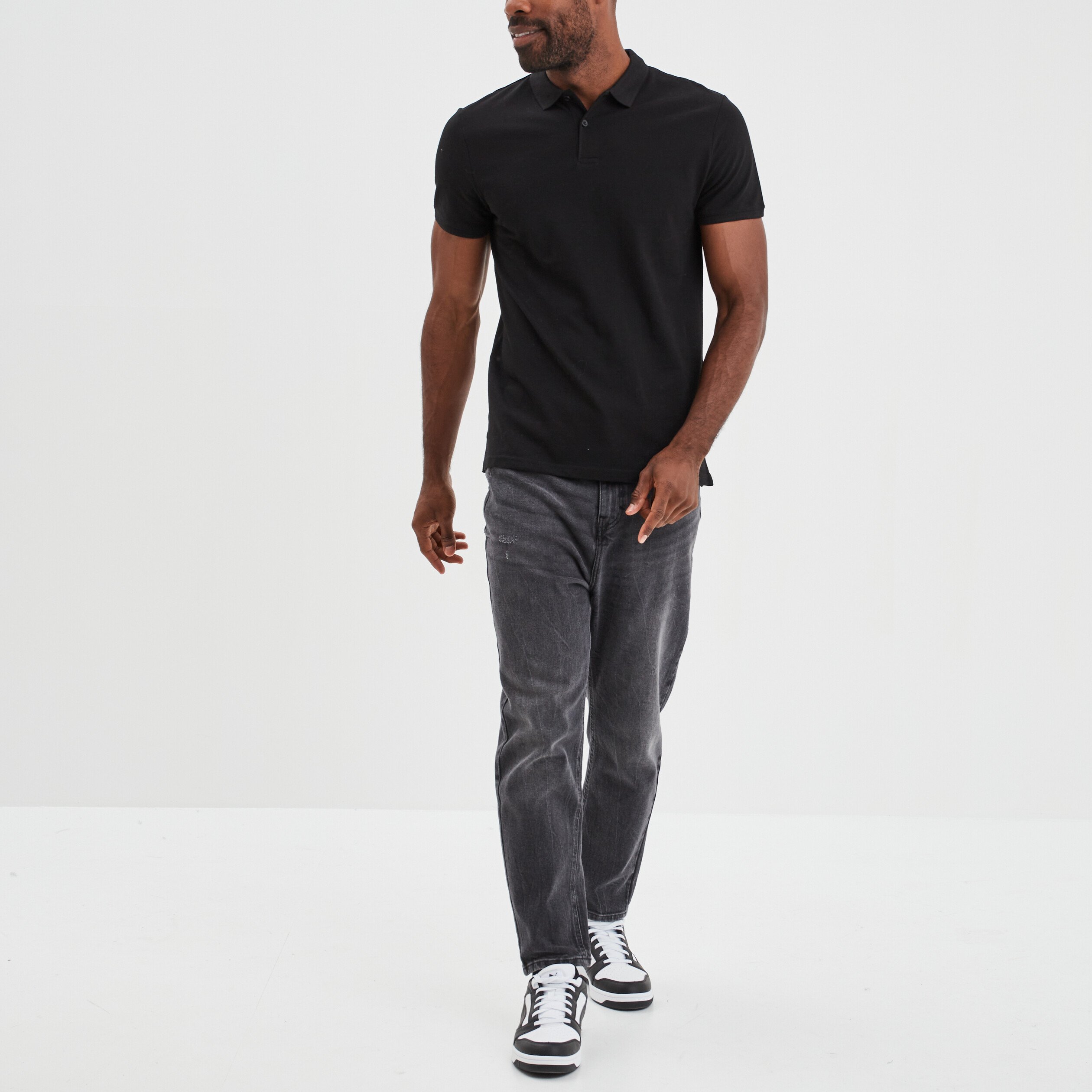 Polo en coton manches courtes noir homme | La Halle