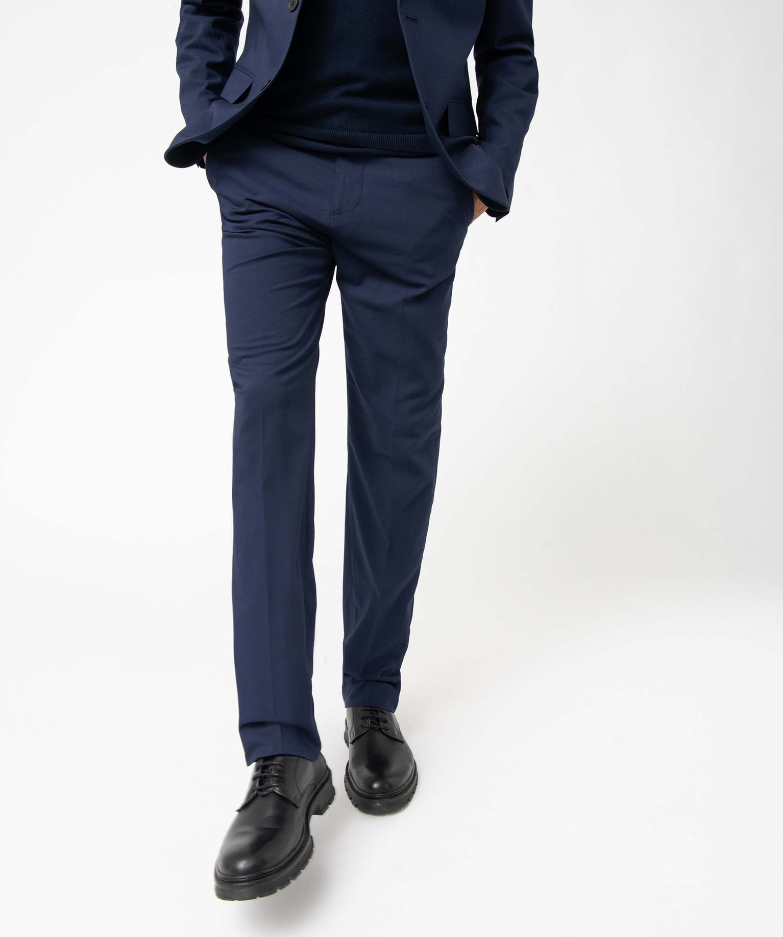 Pantalon de costume homme en toile coupe droite bleu fonce | GEMO