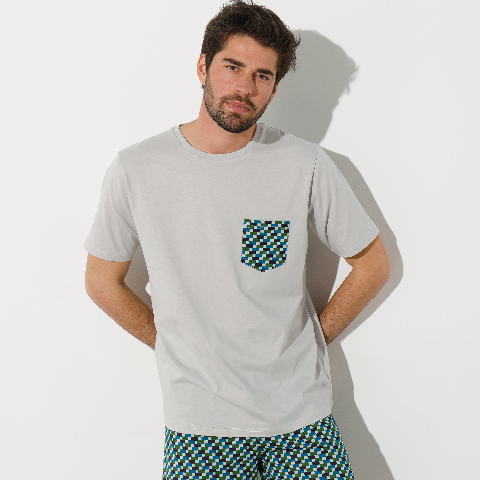 Tee-shirt pyjama manches courtes gris