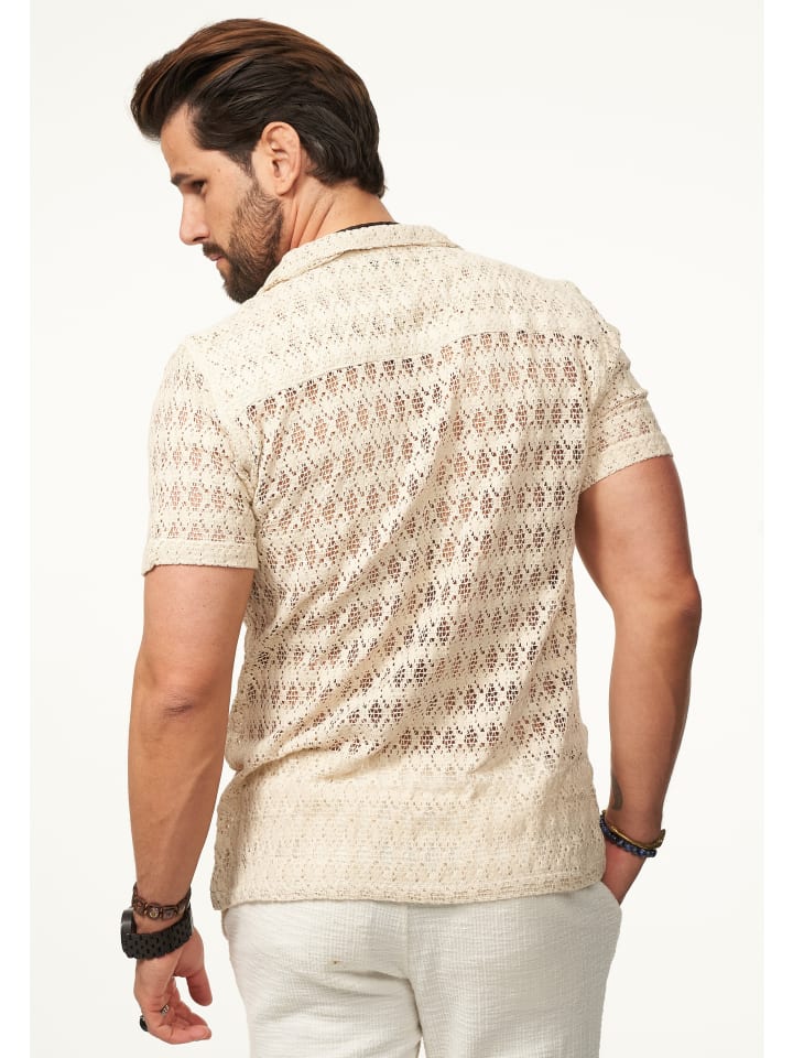 SOULSTAR Kurzarmhemd - im Vintage Summer-Look Kurzarm Strick Polo-Hemd T-Shirt in Ecru günstig kaufen