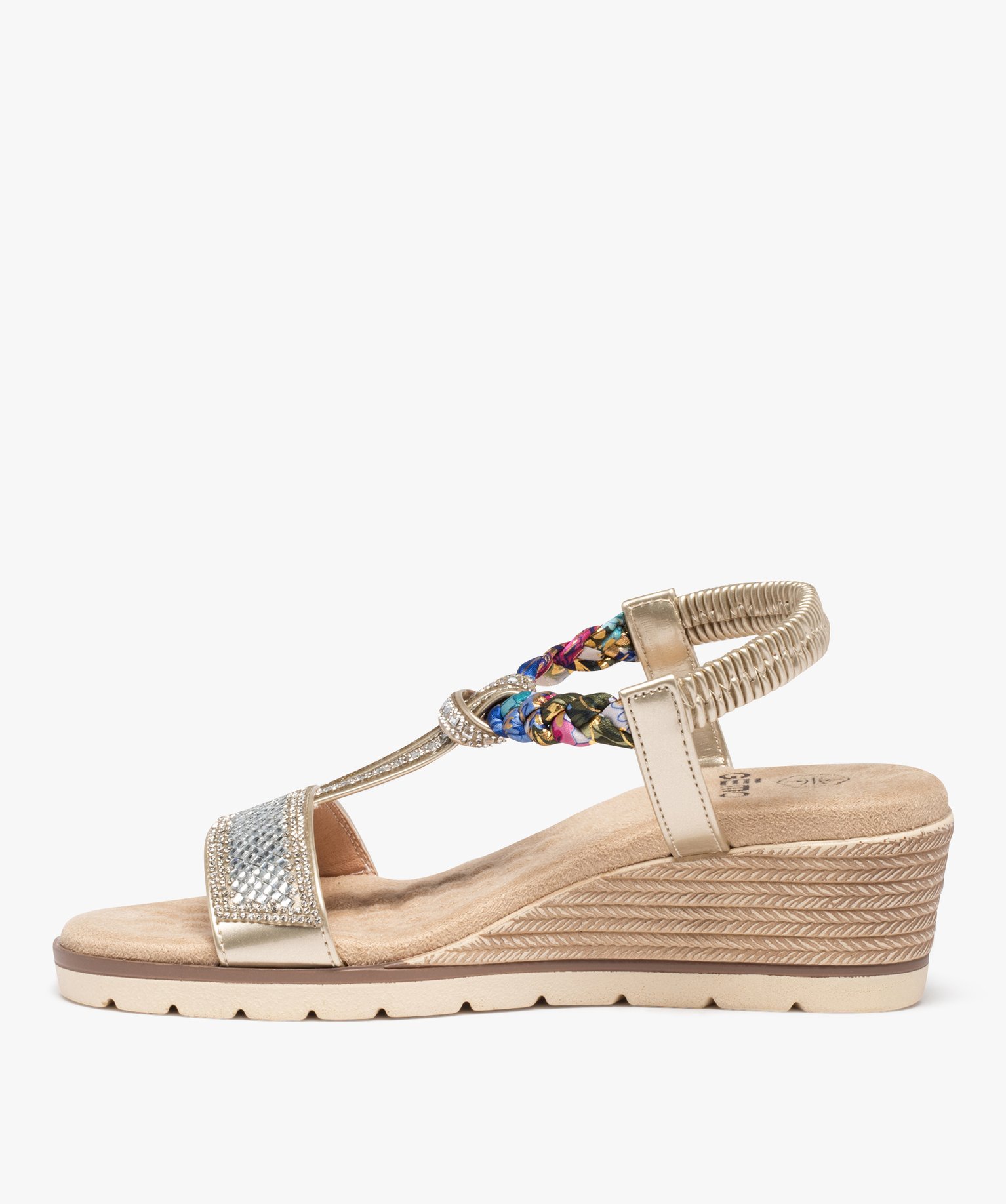 Sandales femme compensées à strass argent | GEMO
