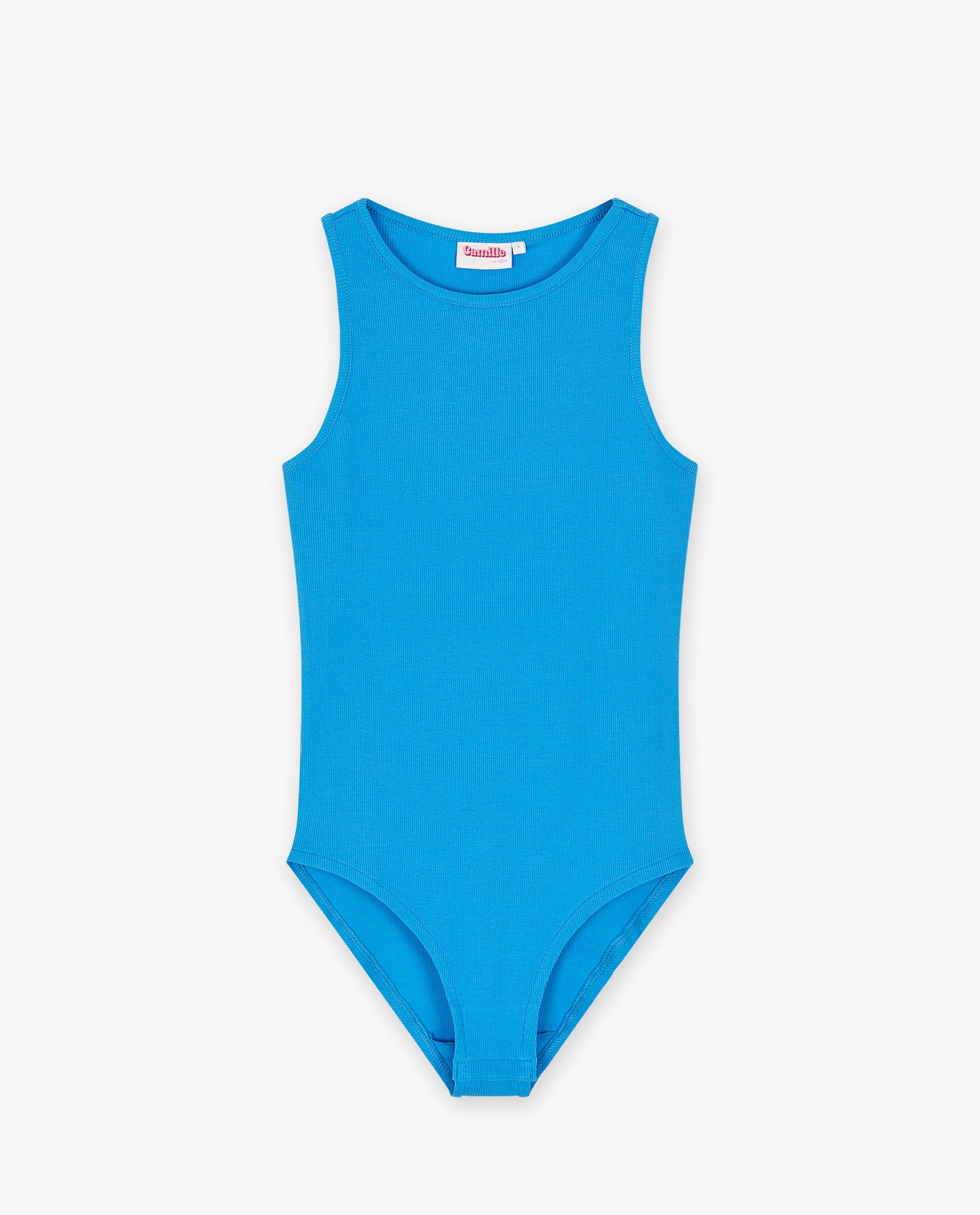 CAMILLE Kék bordázott body, XS-XL kék