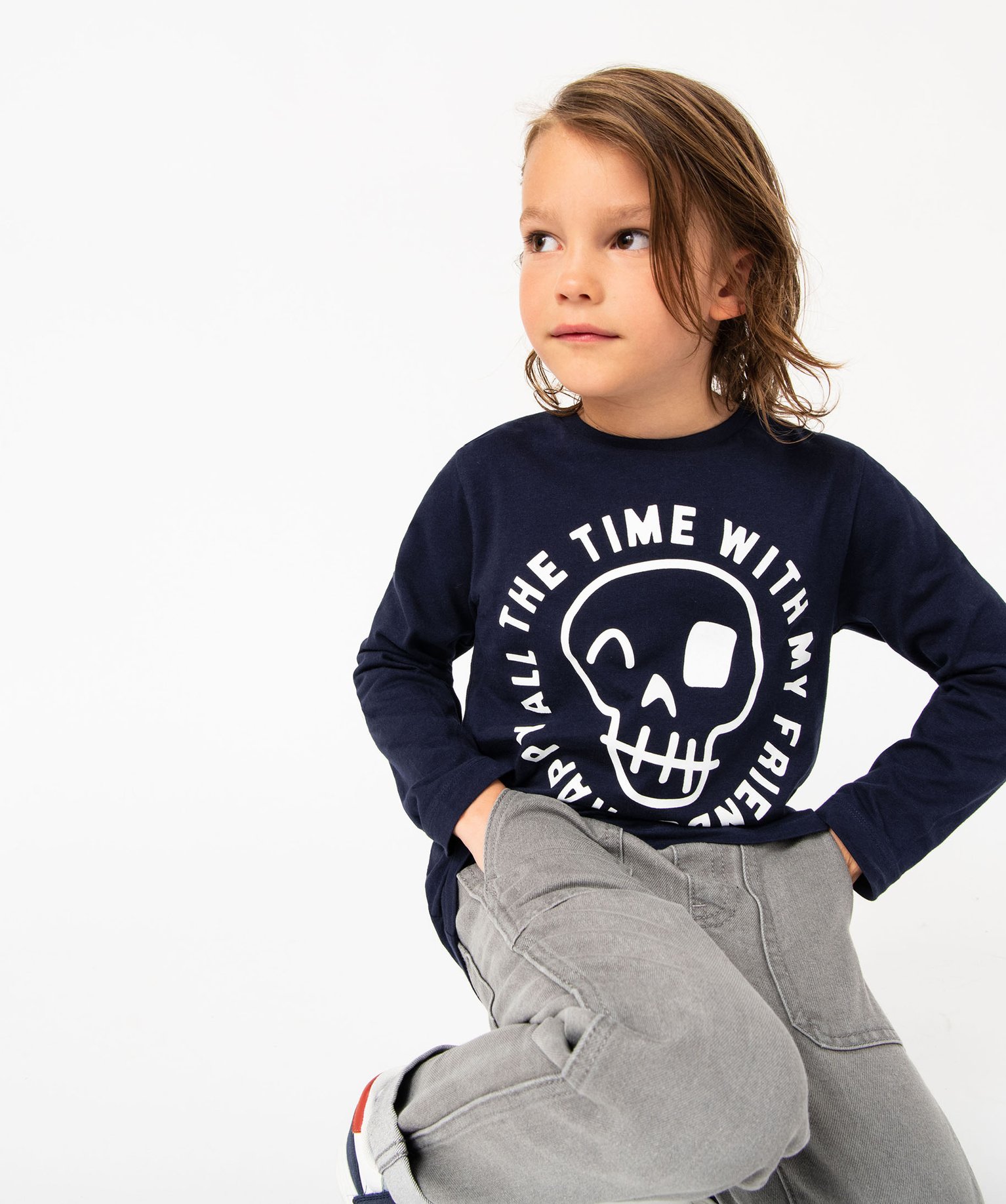 Tee-shirt à manches longues avec motif XXL Garçon marine | GEMO