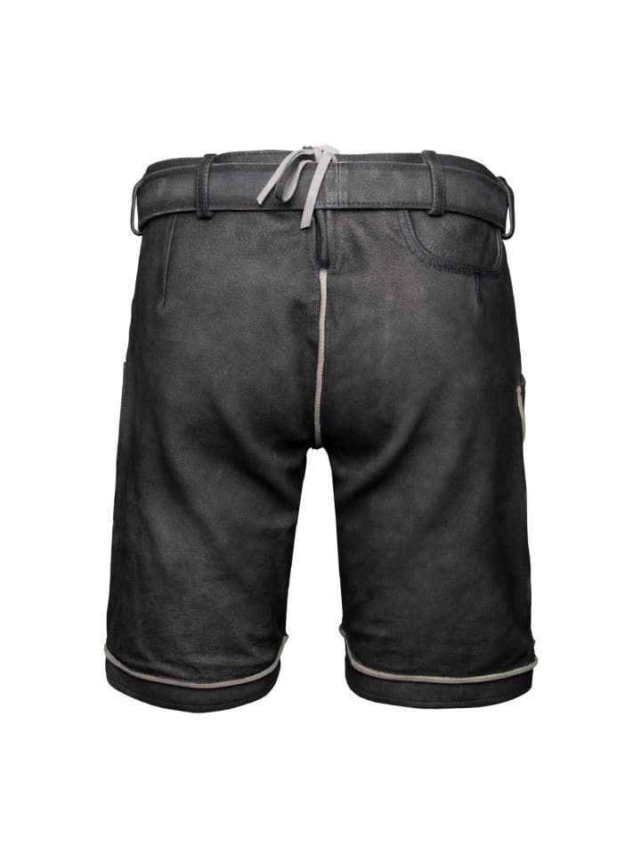 KRÜGER Lederhose Kuno mit Gürtel in dunkelgrau günstig kaufen