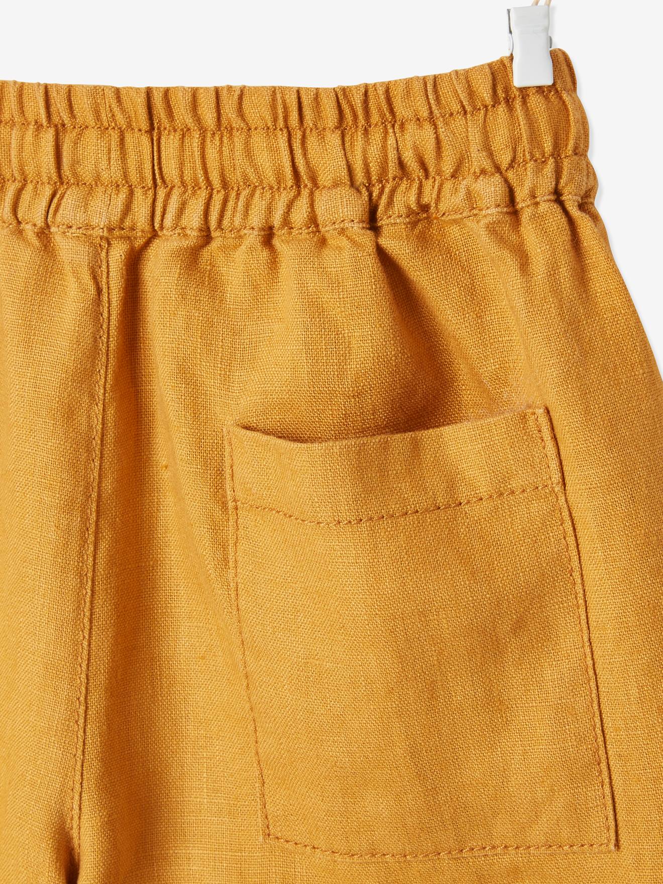 Short en lin garçon facile à en filer camel