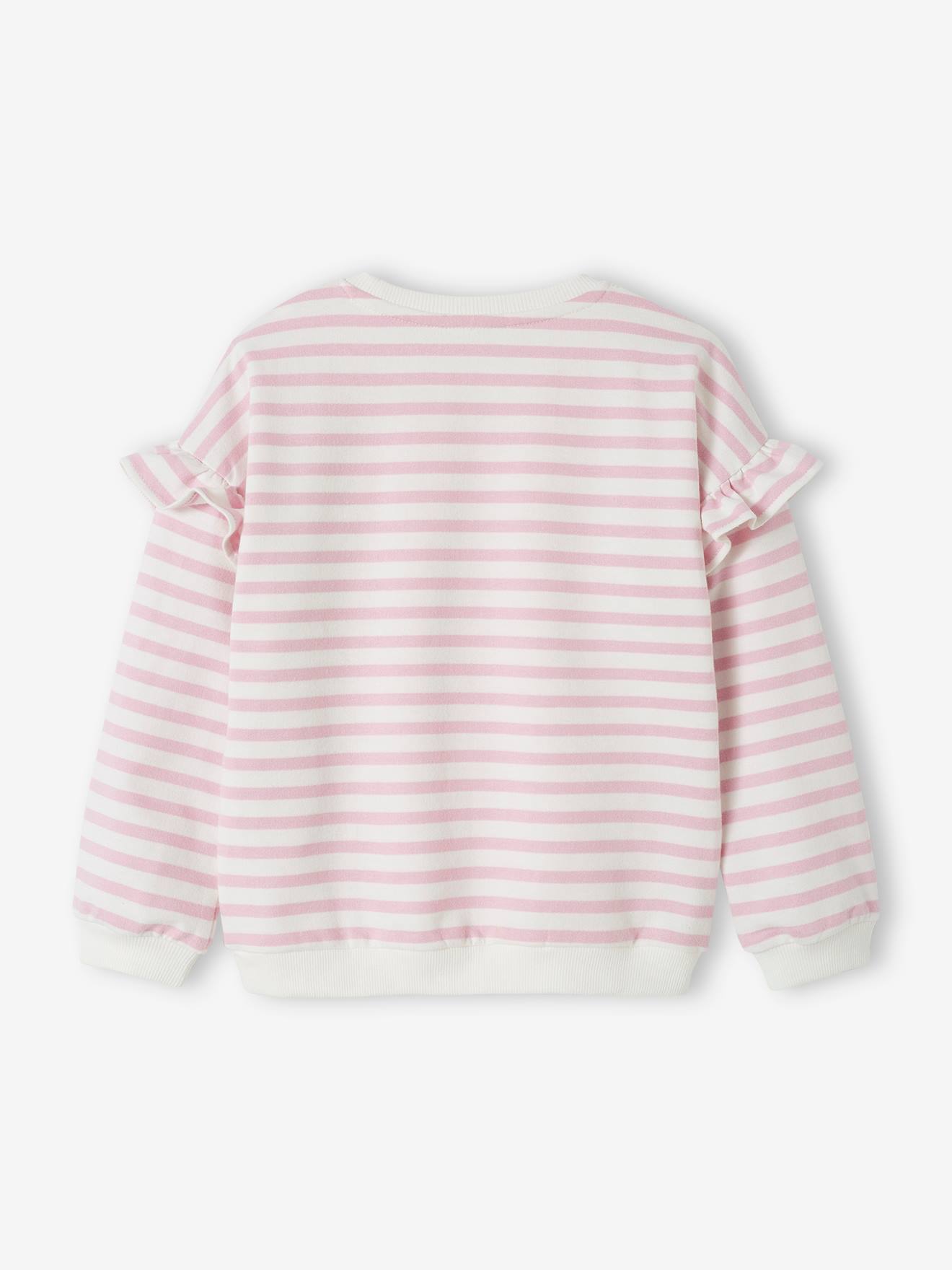 Vertbaudet Mädchen Ringel-Sweatshirt, Volantärmel Oeko-Tex - altrosa