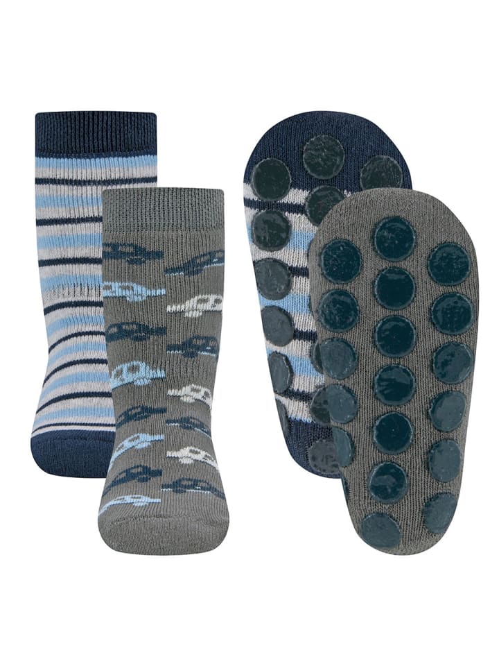 ewers 2er-Set Stoppersocken ABS 2er Pack Autos/Ringel in tinte-steingrau günstig kaufen