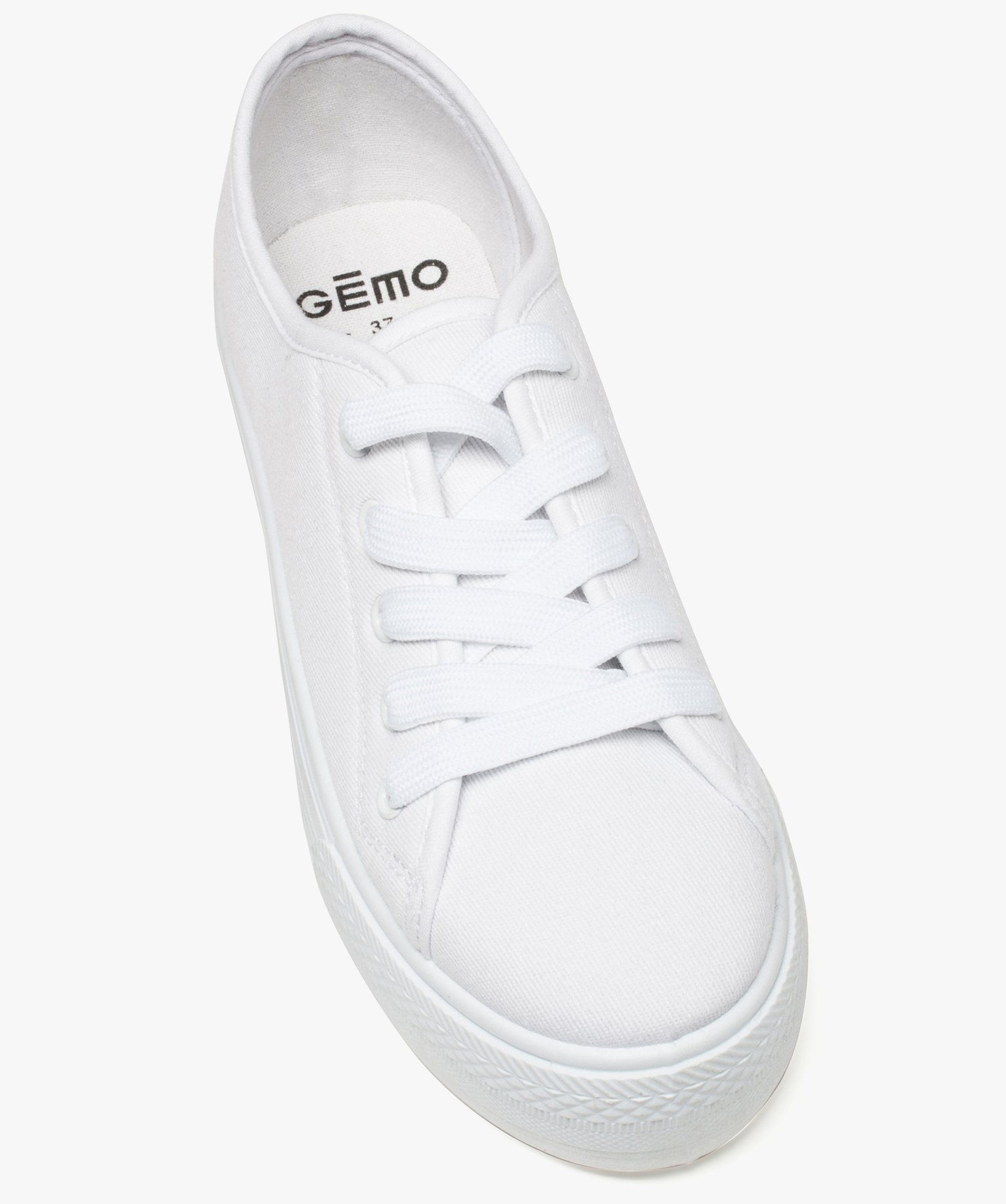 Baskets femme en toile unie et semelle plateforme blanc | GEMO