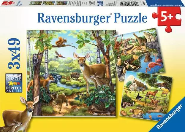 Kinderpuzzle ab 5 Jahren - Wald-/Zoo-/Haustiere - 49 Teile