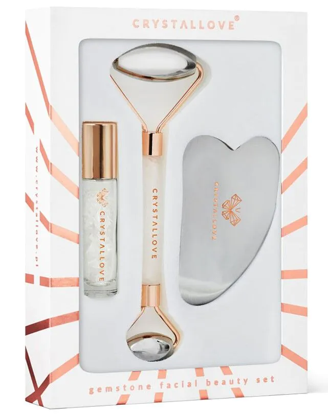Crystallove Cryo Ice Beauty Set (ansigtsmassageapparat + Gua Sha-plade + roll-on-flaske)