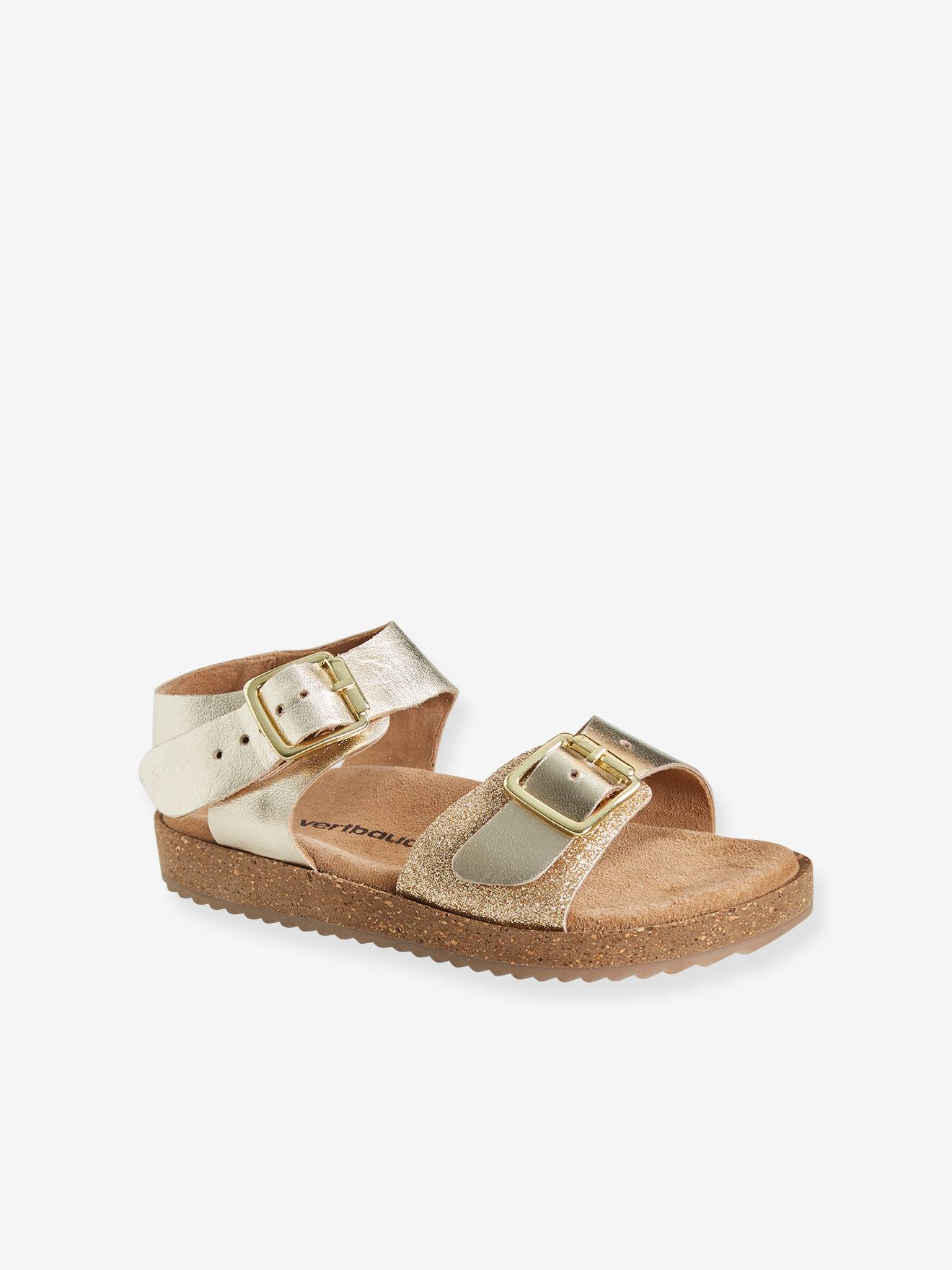 Sandales moussées cuir fille or
