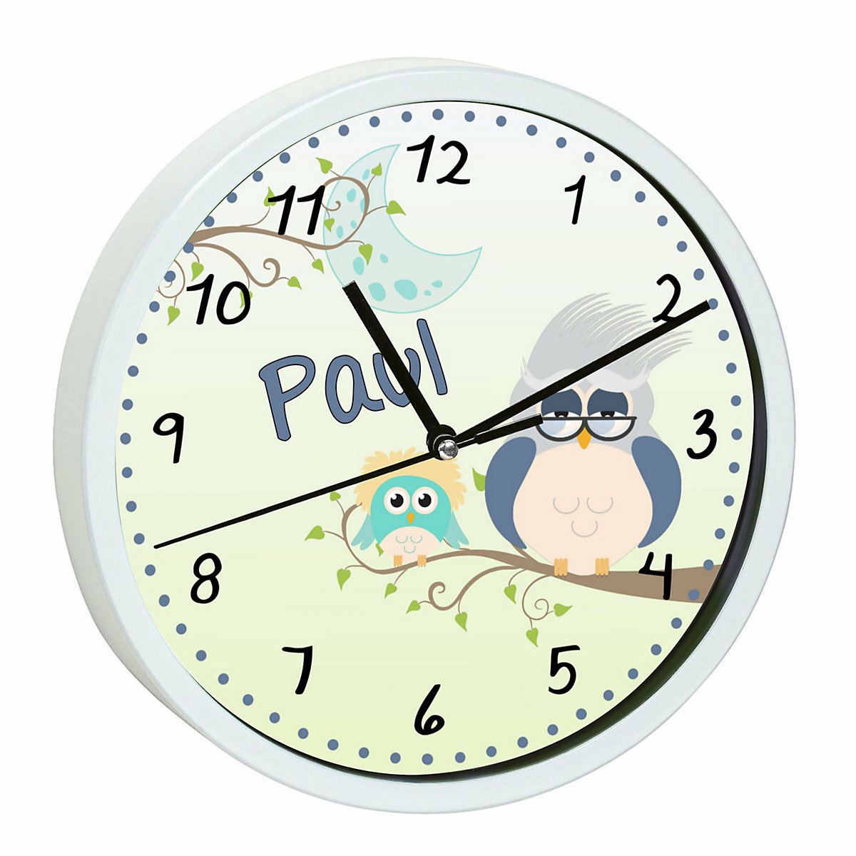 Kinder Wanduhr personalisiert mit Name Eule Opa