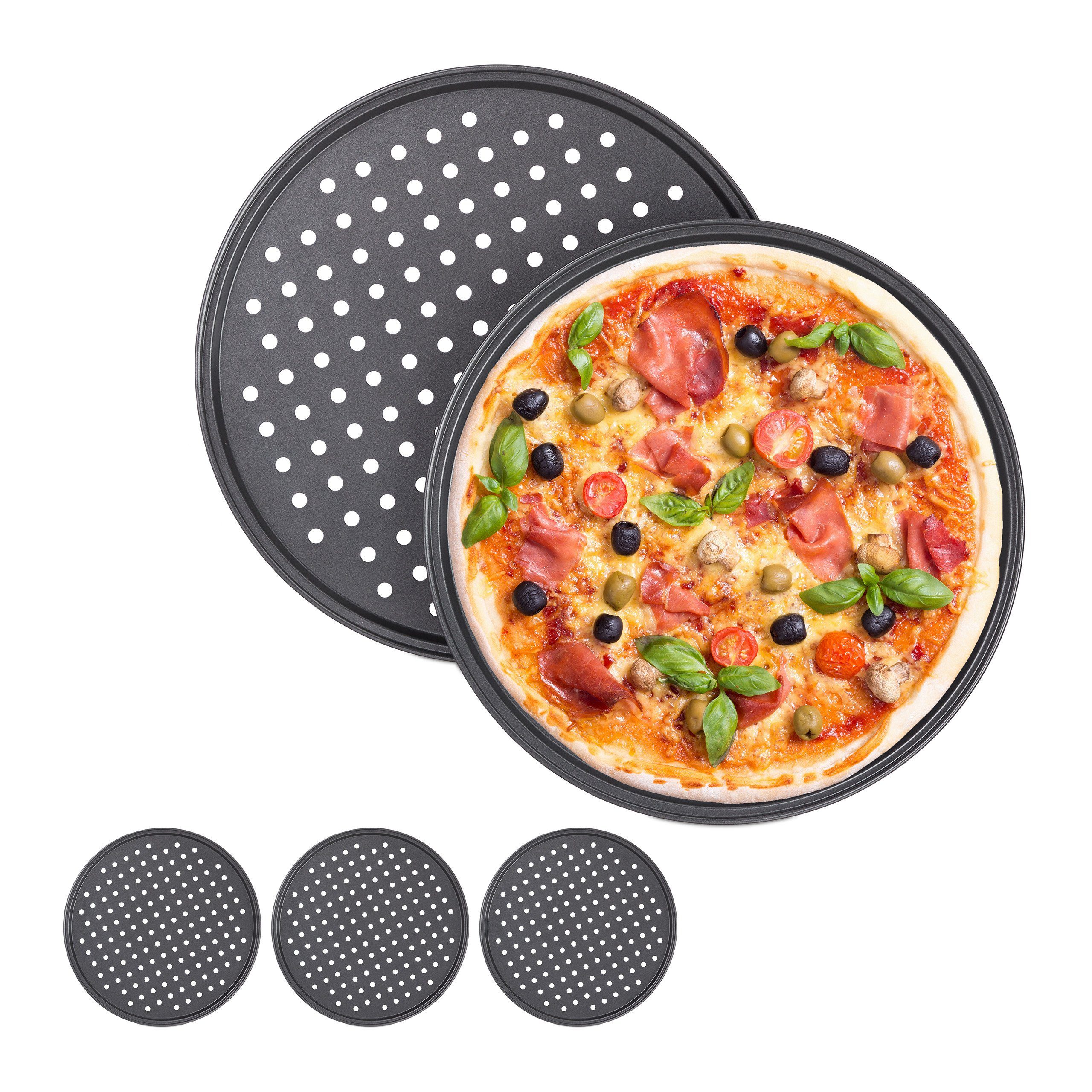 relaxdays Pizzablech Knusper Pizzablech im 5er Set, Stahl