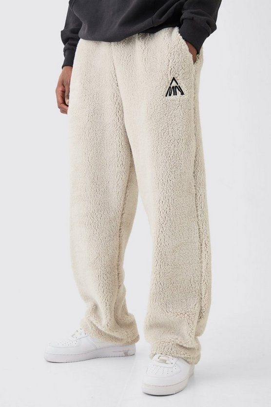 Oversize Borg-Jogginghose mit Man-Stickerei