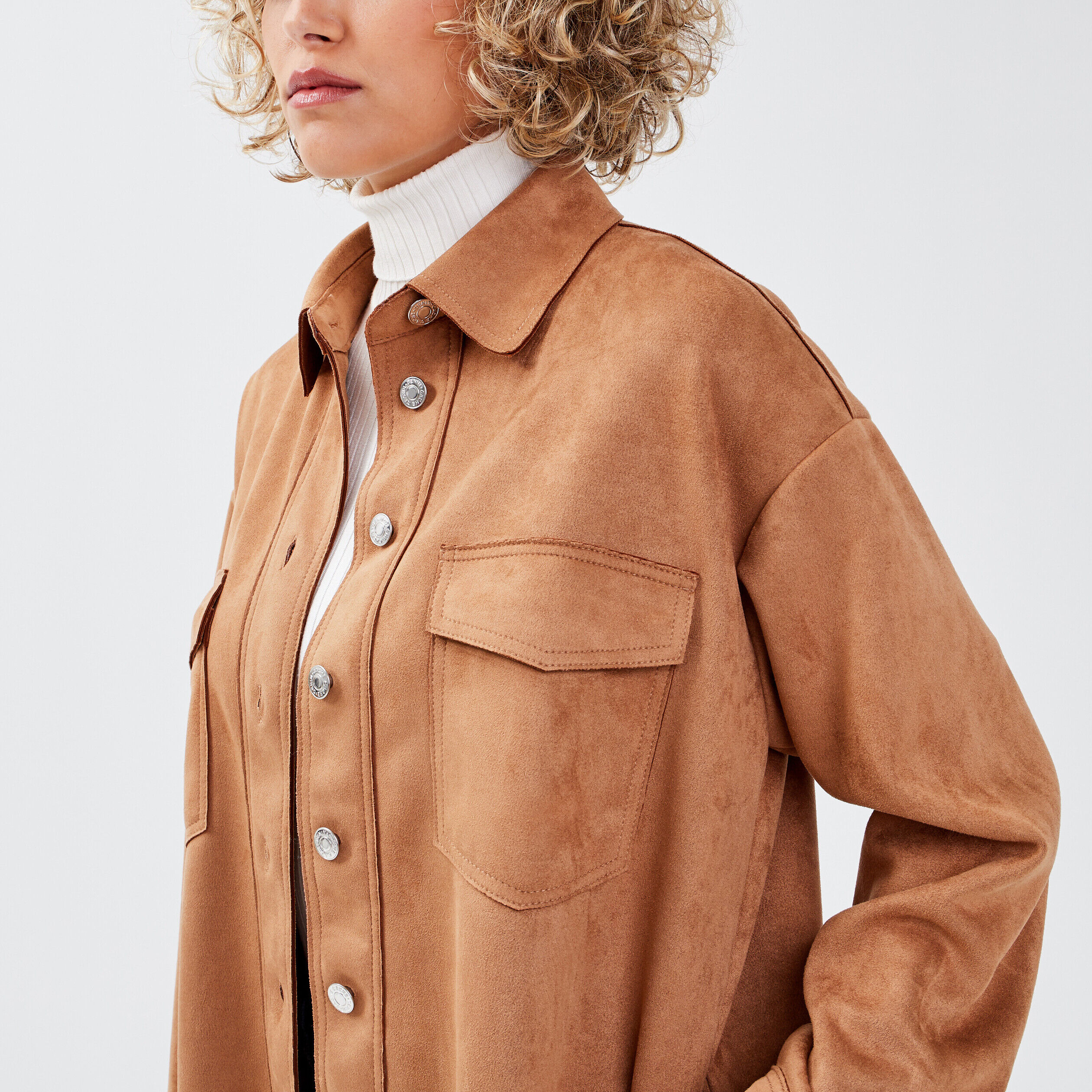Veste droite boutonnée suédée camel femme | Cache Cache