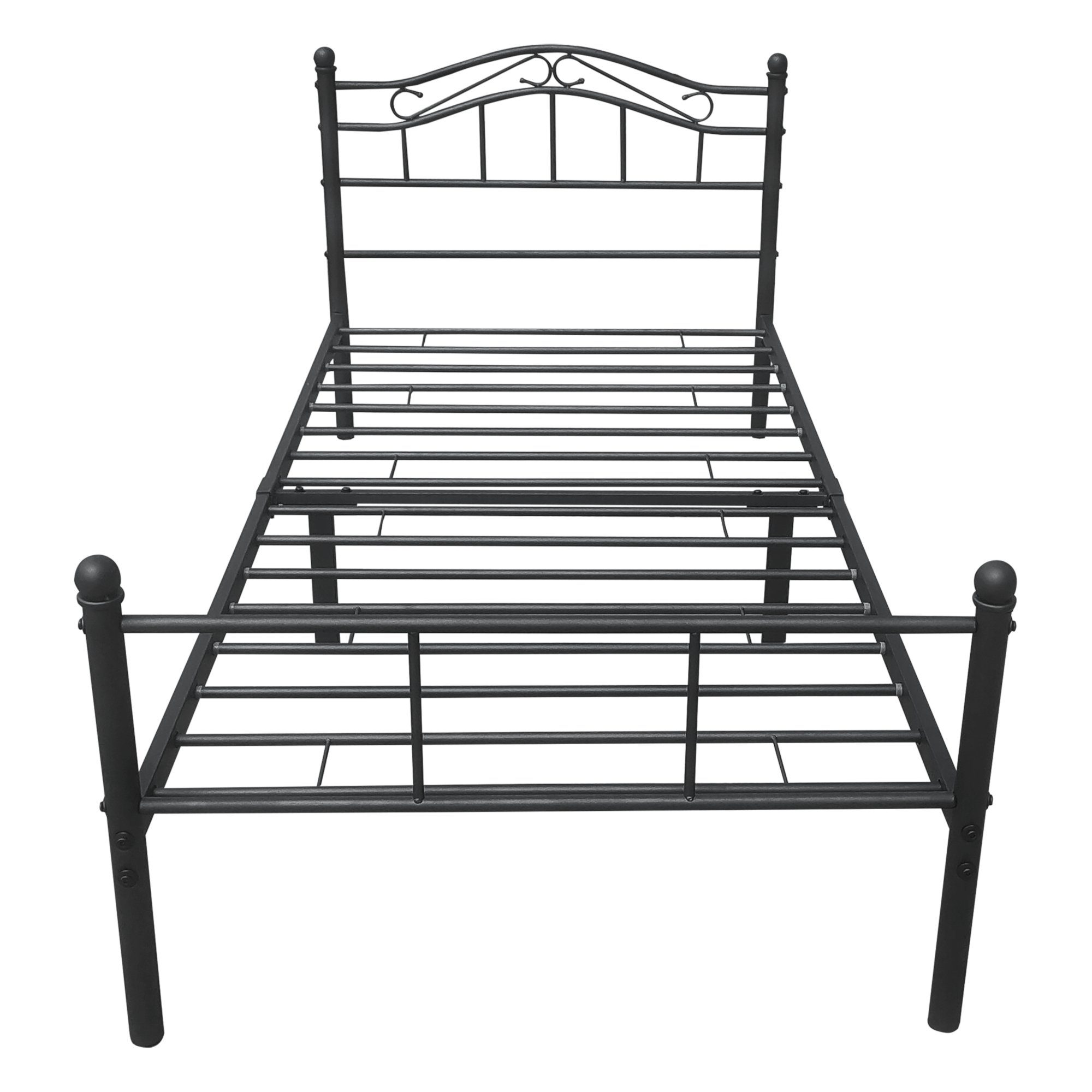 en.casa Metallbett, Damur - schwarz - 90x200cm - mit geschwungenem Kopfteil