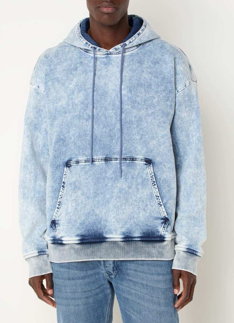 Felpa con cappuccio Diesel D-Um-Rib-S2 in chambray con stampa sul retro