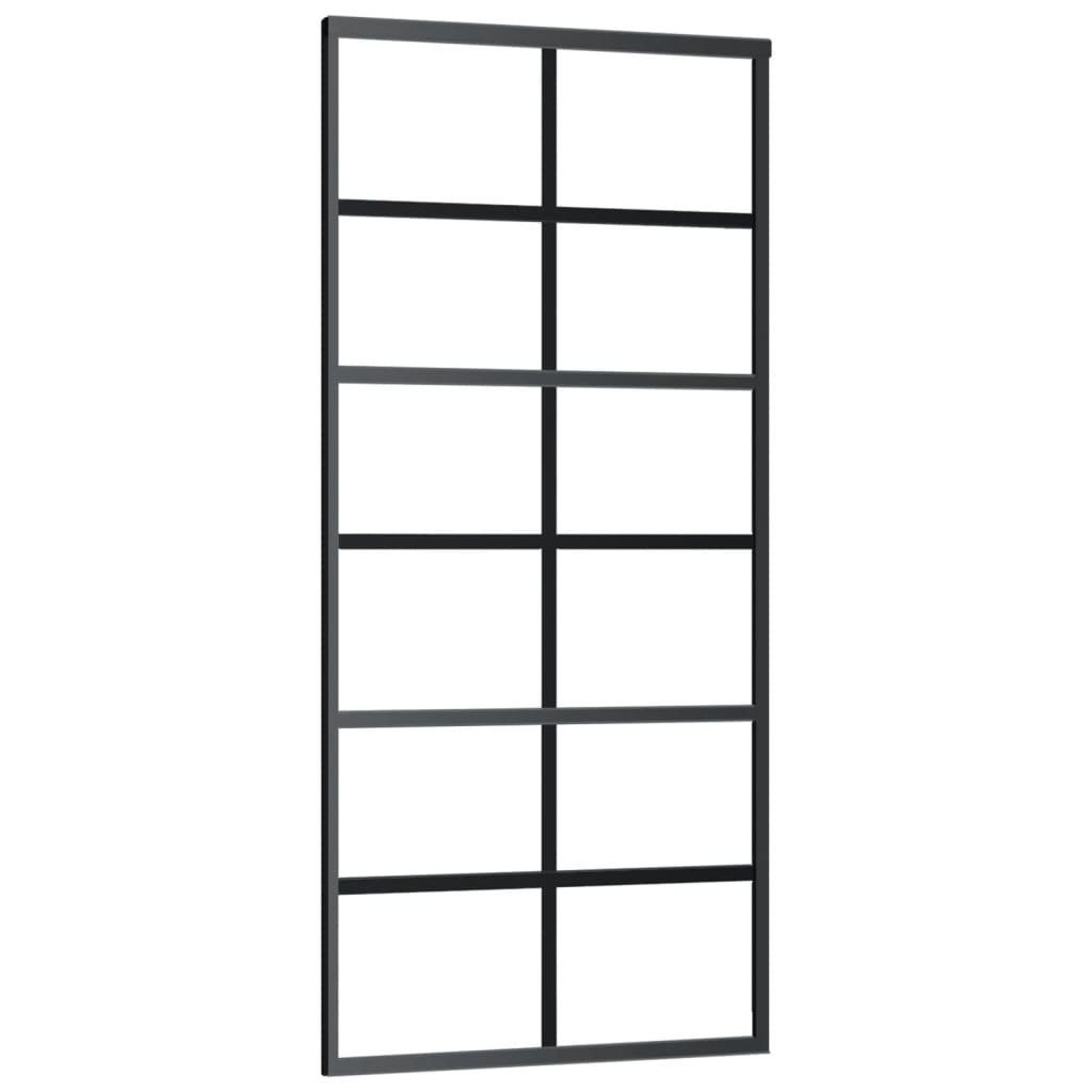 vidaXL Schiebetür Schiebetür ESG-Glas und Aluminium 90x205 cm Schwarz (1-St)