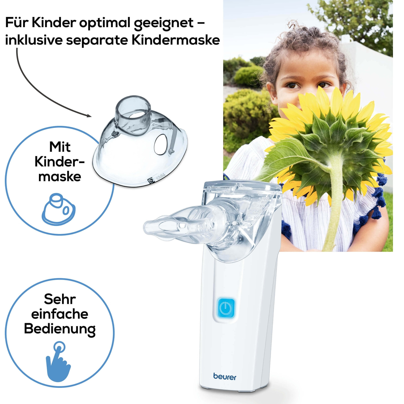 Beurer Inhalator IH 55-Handlicher Inhalator mit Schwingmembran-Technologie & Selbstreinigungsfunktion