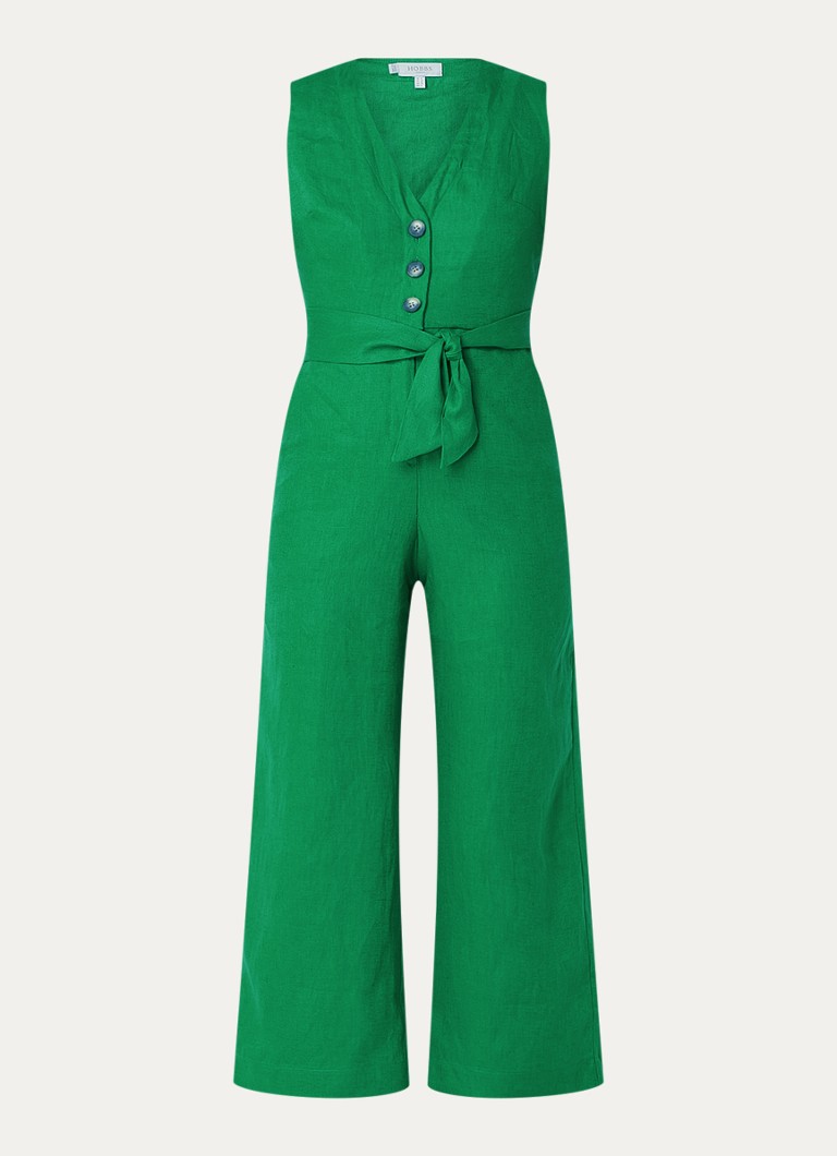 Hobbs Melodie loose fit cropped linen jumpsuit with tie belt
