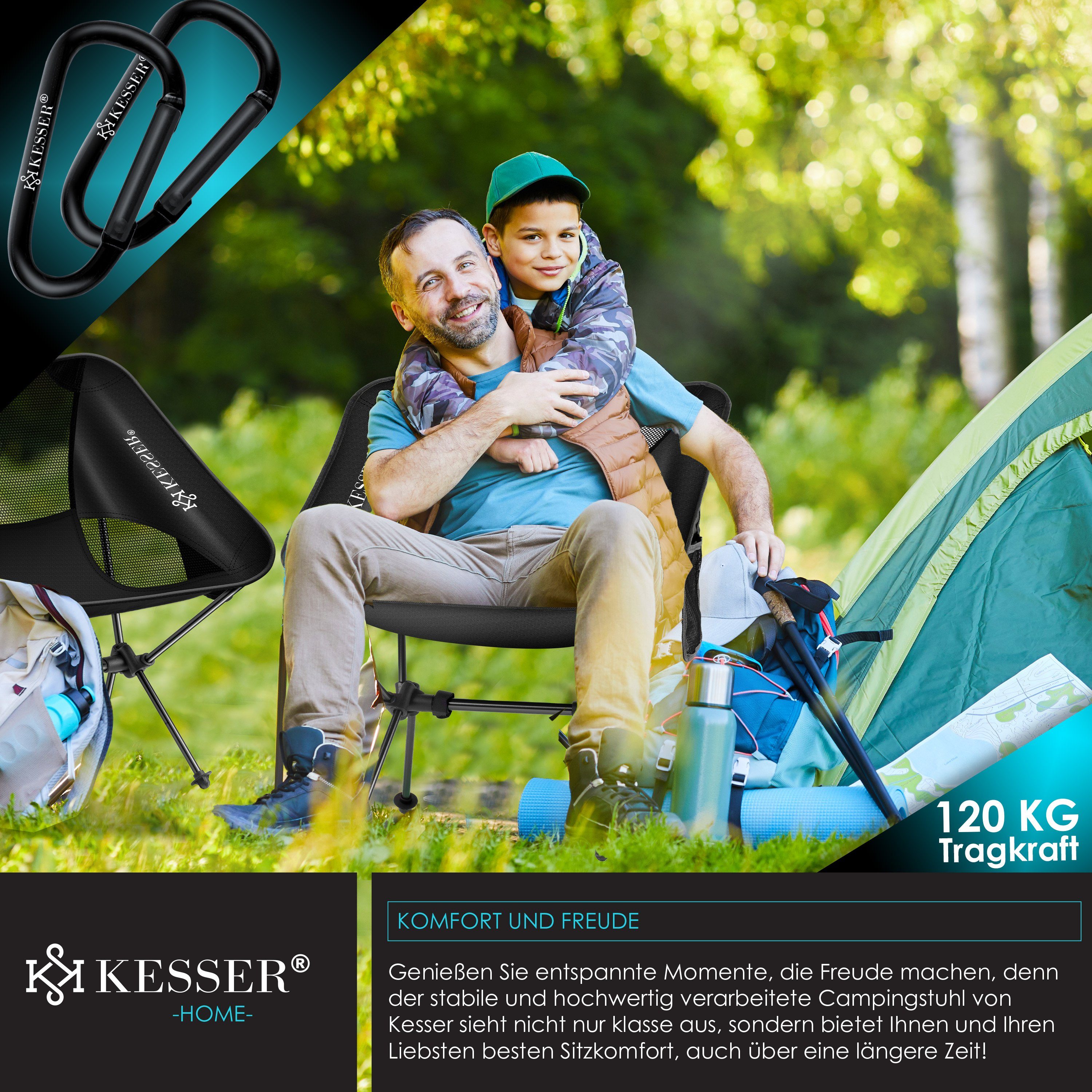 KESSER Campingstuhl, Campingstuhl faltbar klappbar tragbar Angel Camping Stuhl