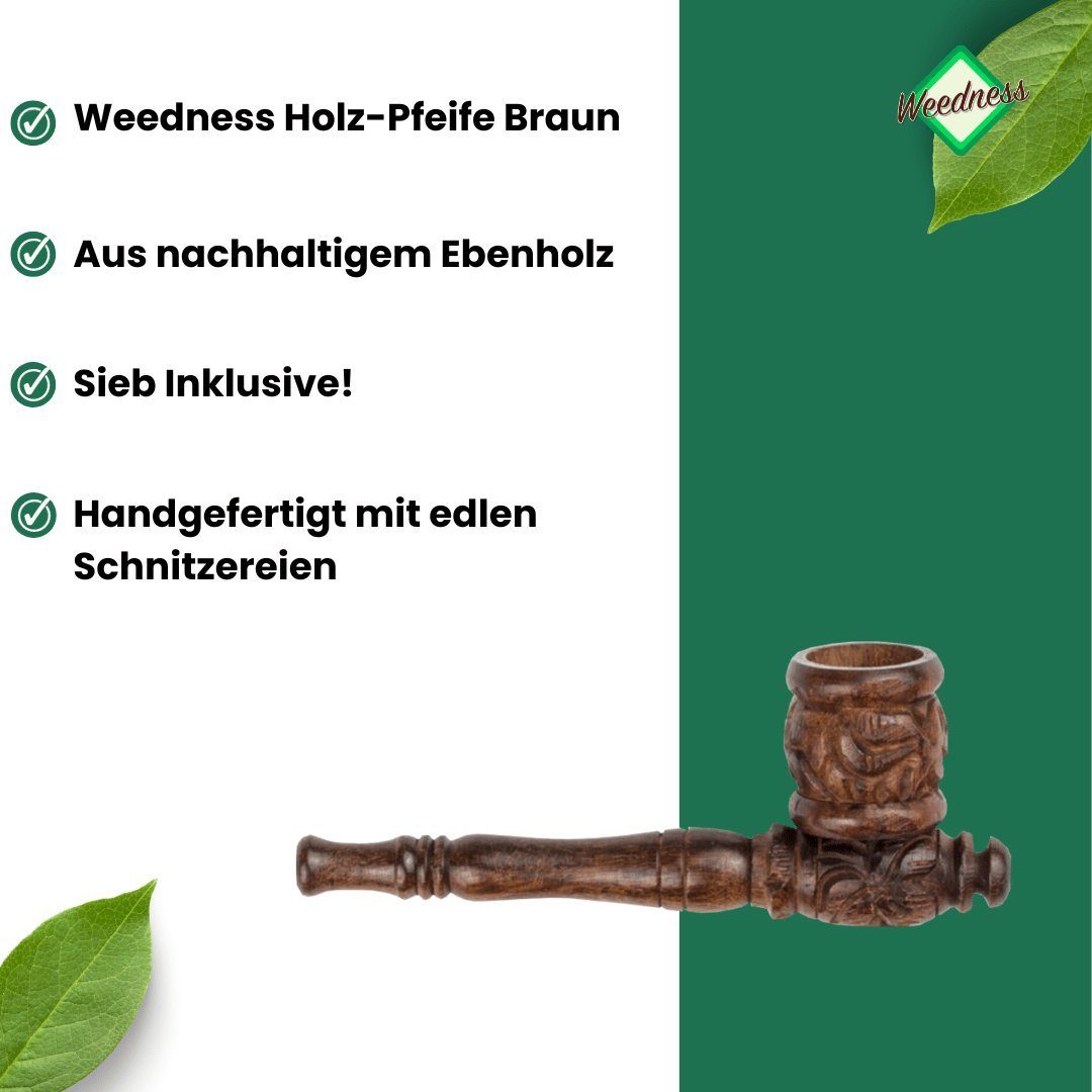 Weedness Handpfeife Holz-Pfeife 10 cm aus Ebenholz handgeschnitzt Tabak Pipe