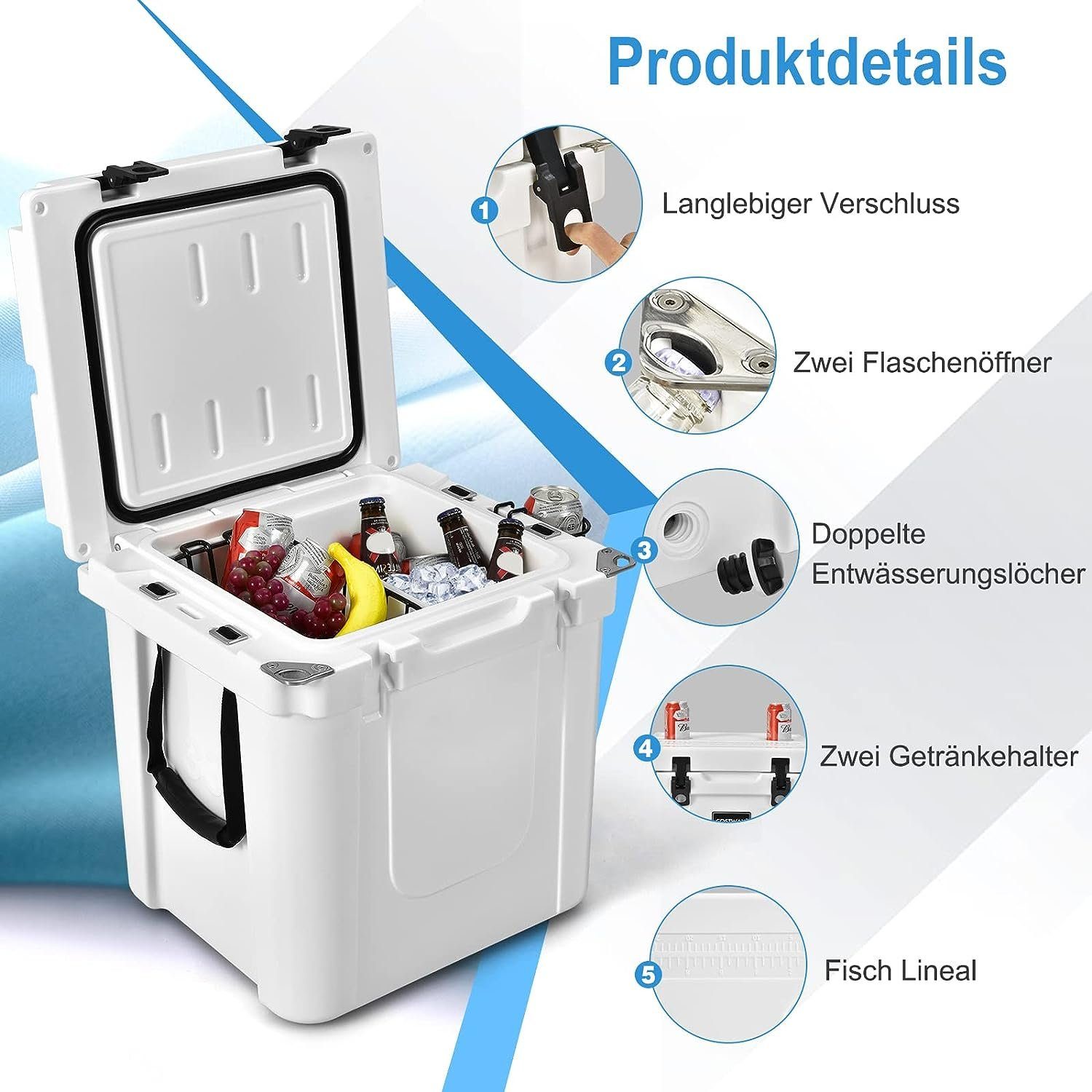 KOMFOTTEU Kühlbox 31L, mit Becherhalter, Trennwand & Korb