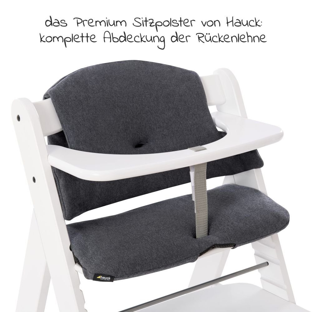Hauck Hochstuhl Alpha Plus White, Mitwachsender Holz Kinderhochstuhl mit Sitzauflage höhenverstellbar