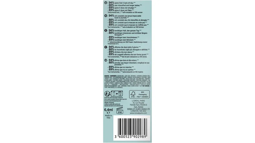 L'ORÉAL PARIS Wimperntusche Voluminous Paradise wasserfest 6.4 ml schwarz